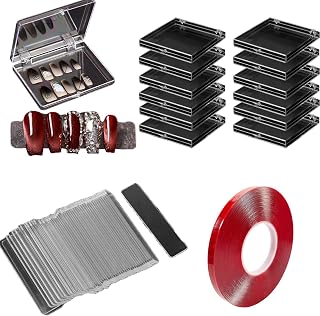 63PCS Press on Nails Packaging Set, Clear Nail Tips Display Storage Box Set Including Packaging Boxes, Double Sided Tape and Transparent Nail Display Stand Holder for Press on Nail Business