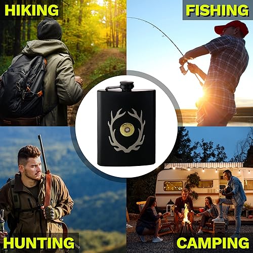 Miniatura 5 de HAMILO Shotgun Shell - Frasco de caza de ciervos para licor con embudo, frasco de campamento a prueba de fugas de 8 onzas para hombres y mujeres,