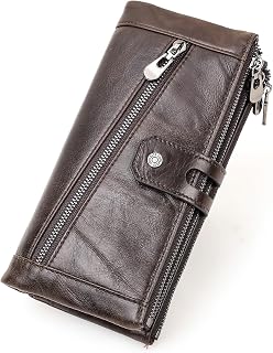 Sam's Design Women RFID Genuine Leather Zipper Button Long Wallet Lady Card Coin Holder Pocket Phone Clutch Purse Dark Brown Price In India
