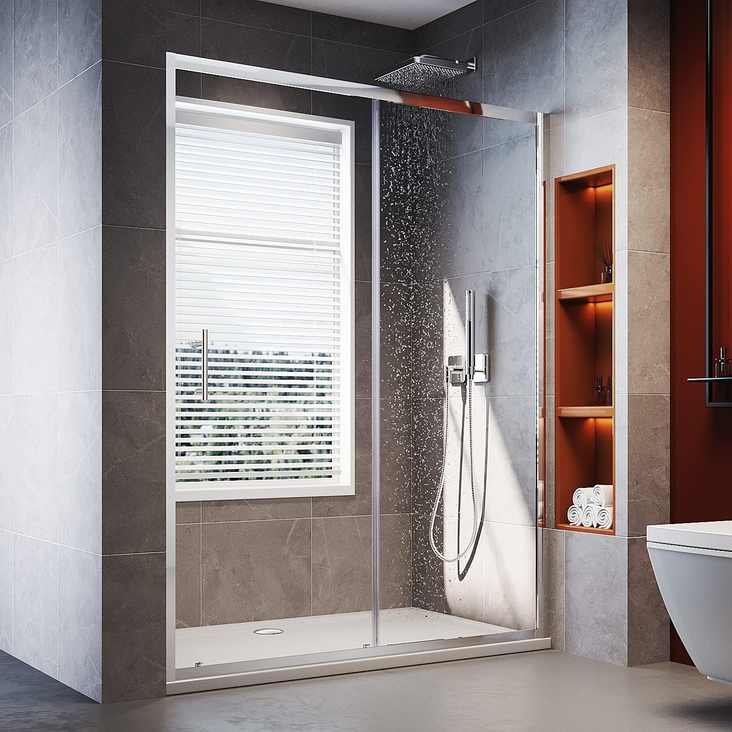 ELEGANT Sliding Shower Door Reversible Bathroom Shower Enclosure Cubicles 1000mm,Chrome