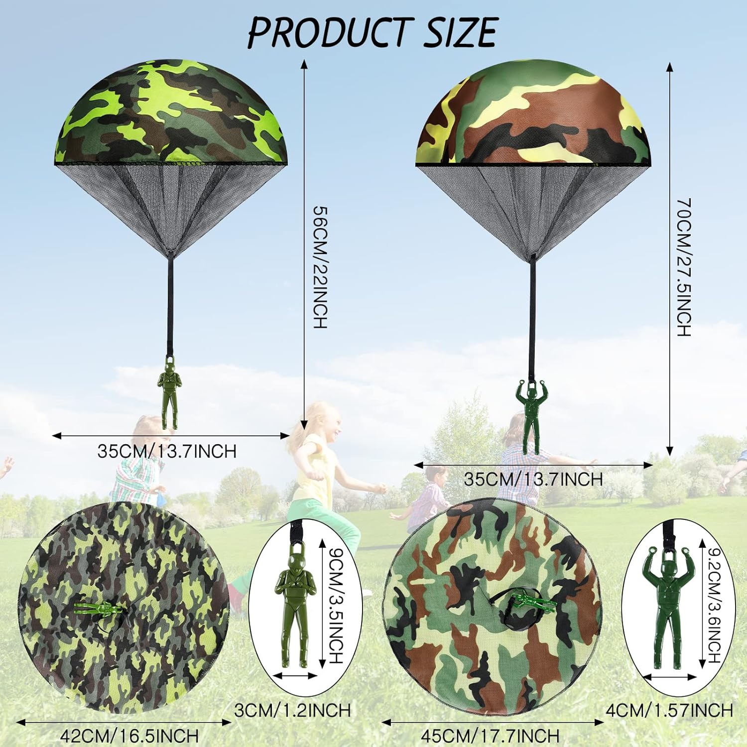 60 Pcs Army Camo Parachute Toys Hand Throwing Camo Parachute Men Toy Plastic Soldiers Army Toy Parachute Army Action Figures Hand Throw Outdoor Flying Gifts for Boys Girls Outdoor Party Game, 2 Styles - Image 2