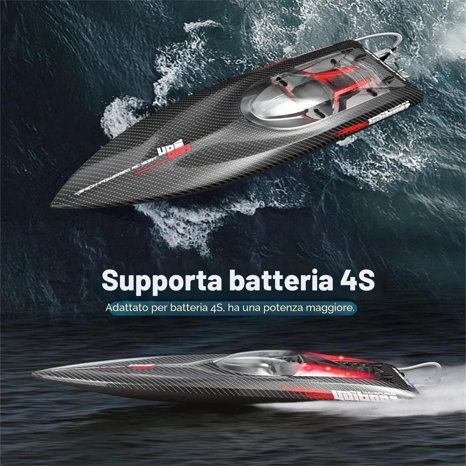 Udi022 motoscafo rc brushless 50 km/h 2.4ghz autoraddrizzante ad Alta velocità Barca telecomandata Sistema di Raffreddamento ad Acqua per Gare in Laghi, Piscine e stagni,Dual Battery