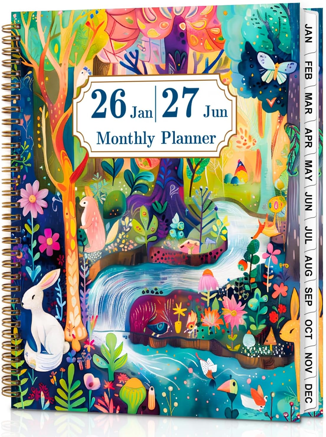 Monthly Planner 2026-2027 - Jan. 2026 - Jun. 2027, 18 Month Calendar 9" x 11", Large Monthly Planner 2026-2027 with Tabs, Spiral Bound Planners for Office School and Home Organizing Animal Forest-02