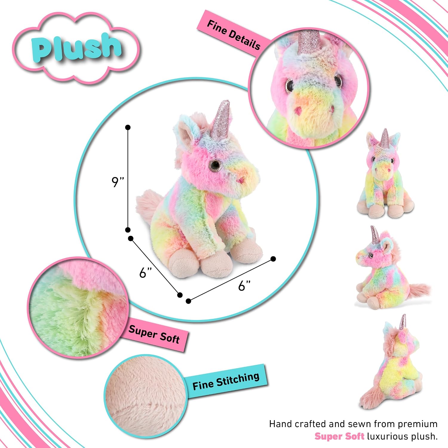 DolliBu Rainbow Unicorn Stuffed Animal – Soft Huggable Unicorn Stuffed Toy, Adorable Playtime Fantasy Plush Toy, Cute Cuddle Gifts for Kids and Adults – 9 Inch