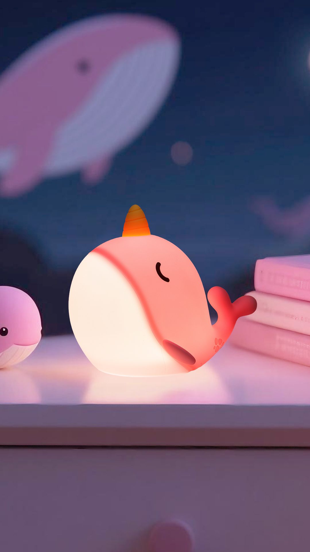 Image of Narwhal Night Light for Kids, Whale Nursery Lamp Animal Silicone Nightlight with Dimmable & 30 Mins Timer, Pefrect Gifts for Girl Women Friend Birthday Holiday Bedroom Bedside Table Decoration