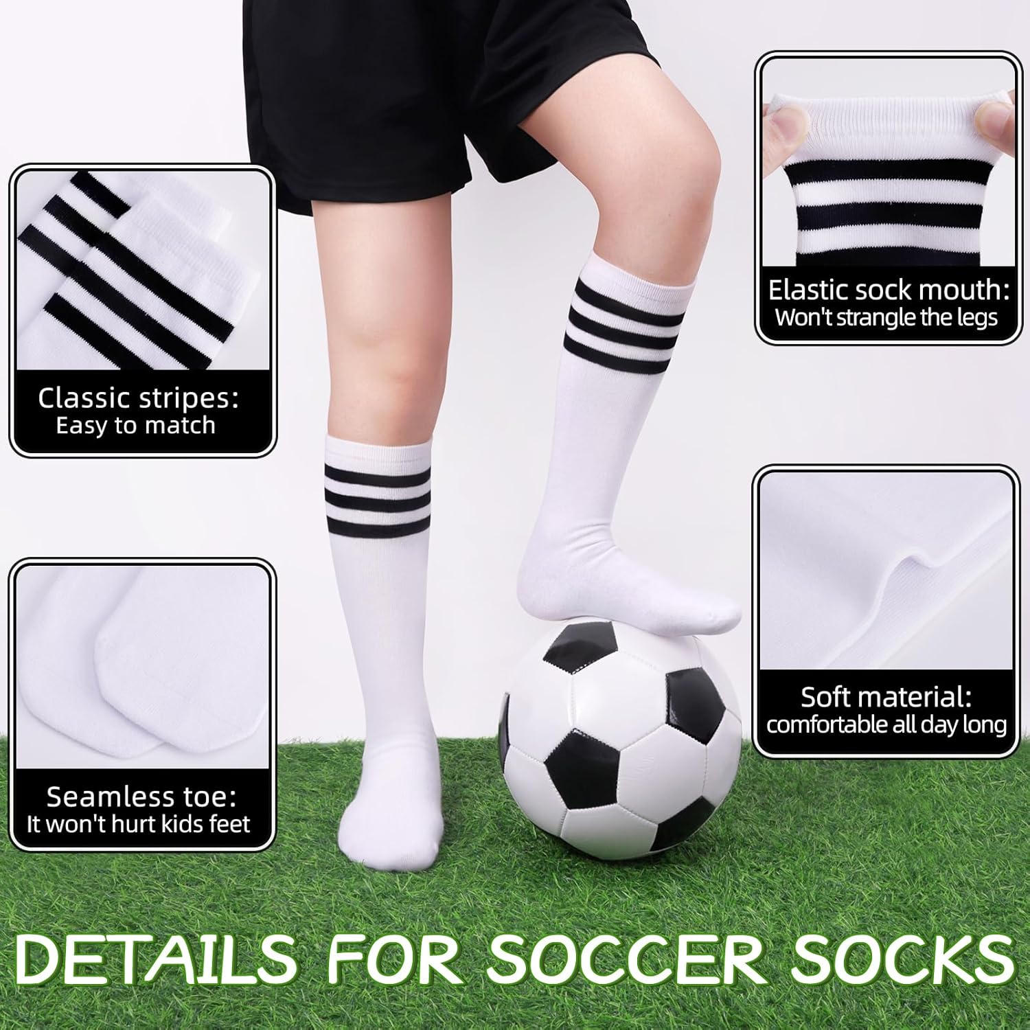 VEKDA 4 Pairs Kids Soccer Socks Toddler Boys Girls Athletic Youth Baseball Socks Knee High Seamless Toe - Image 3