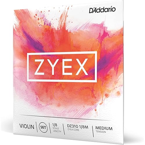 D'Addario Zyex Violin String Set, 1/8 Scale, Medium Tension