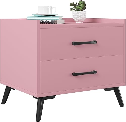 Youmumeub Mesita de noche con 2 cajones rosa además - Mesa para dormitorio Mesa auxiliar moderna para dormitorio Caninete pequeño con patas de metal