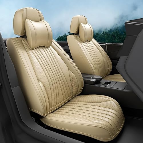 FEELON Fundas de asiento delantero de automóvil, 2 piezas, impermeables, de piel de napa con reposacabezas, ajuste interior universal para sedán,