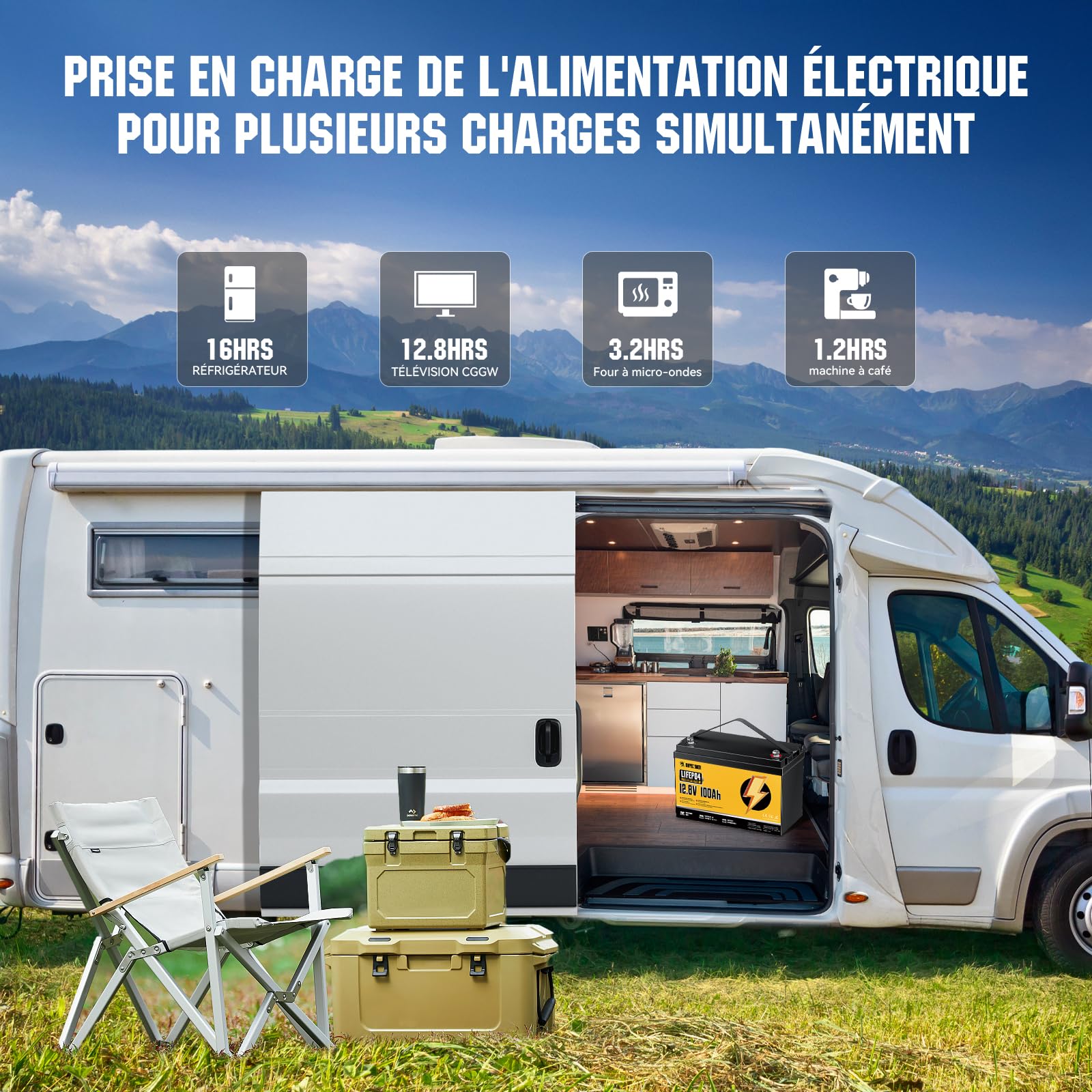 12V 100ah Batterie Lifepo4, BMS 100A Intégré, Batterie Lithium 1280Wh, 18 000 Cycles Profonds, Protection Contre les Basses Températures, Pour éNergie Domestique, Camping-Car, Hors RéSeau