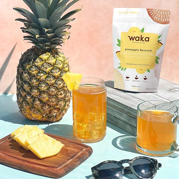 Waka Instant Tea Mix, 2 Bag Bundle - 100% Tea Leaves, No Additives, Unsweetened Tea Powders - Pineapple Flavored & Watermelon Flavored Green (4.5oz Each)