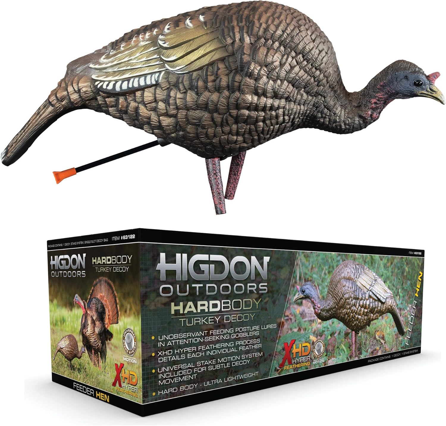 Higdon Outdoors Hard Body Hen Turkey Decoy | Light Weight & Durable Full Body Decoy for Turkey Hunting | Convenient Carry Bag & Stake | Ultra Realism to Attract Toms & Gobblers