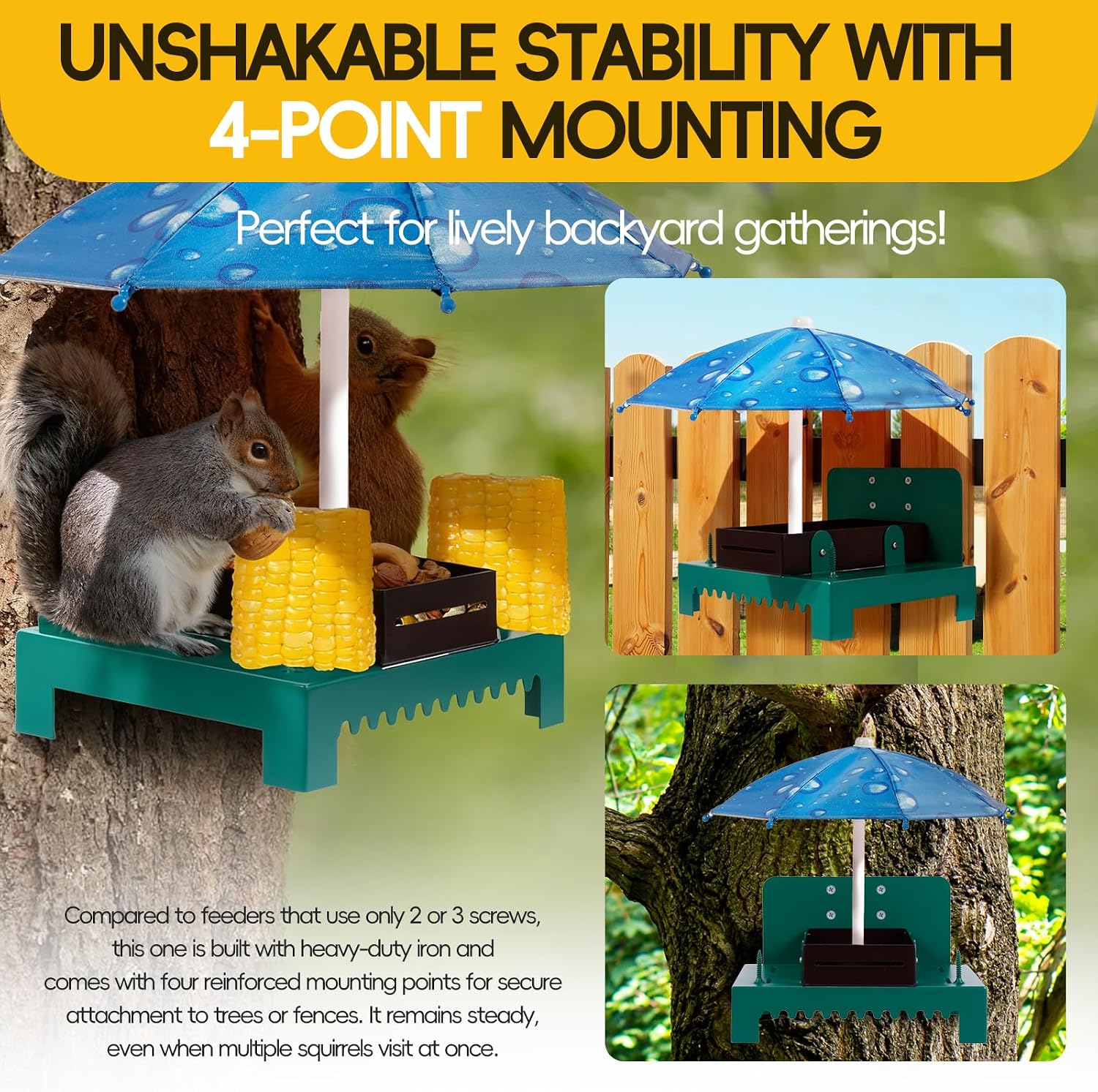 Heavy Duty Metal Squirrel Feeder Picnic Table with Umbrella - Rustproof Corn Cob Holder & Chipmunk Feeder for Tree/Fence, Funny Gift for Squirrel Lovers. (Blue) image 4