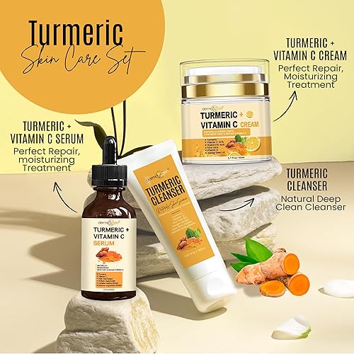Miniatura 5 de Dermaxgen Kit completo de cuidado facial de cúrcuma, piel orgánica brillante antienvejecimiento, rejuvenecedor, estimulante de colágeno e