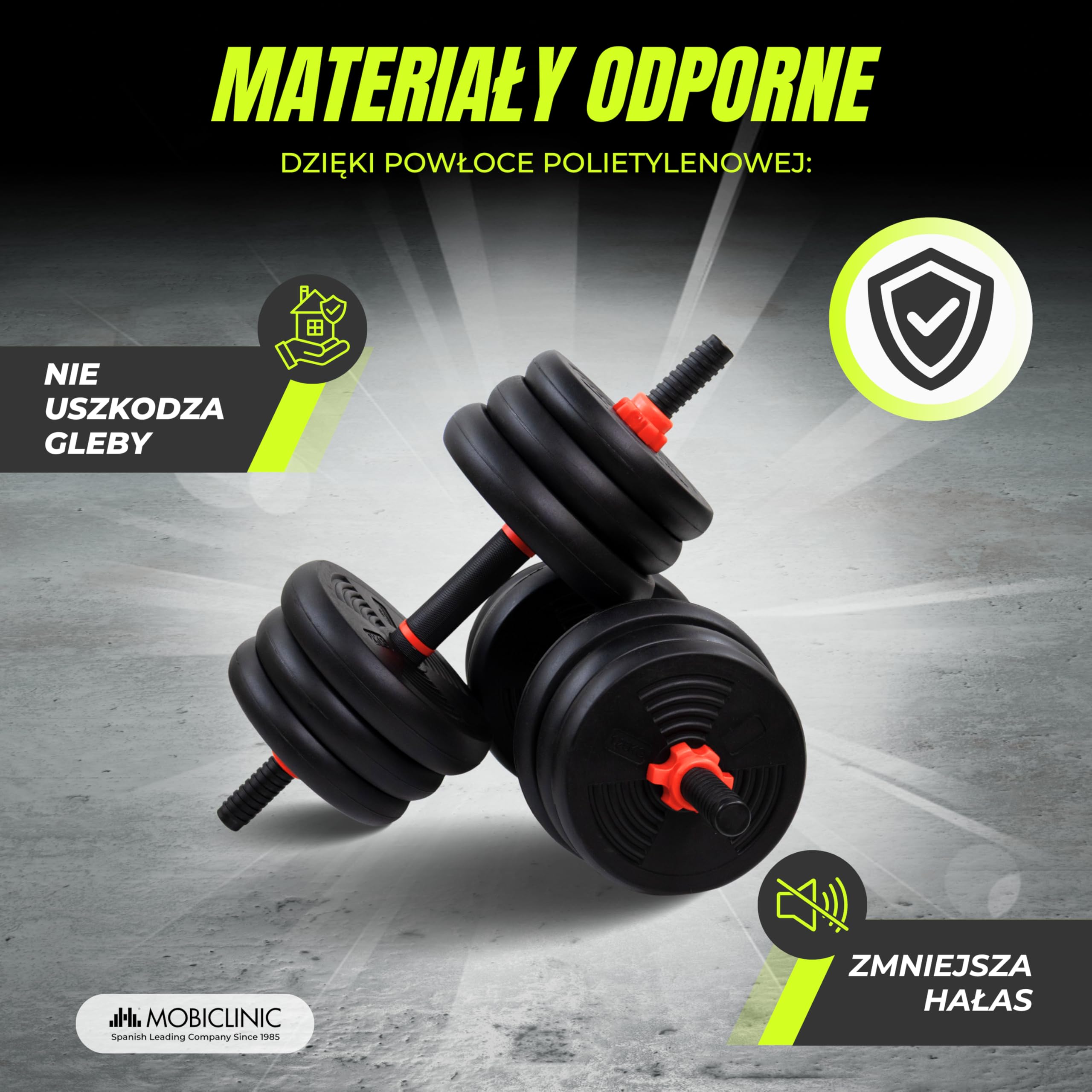 Mobiclinic®, Zestaw Hantli 20 kg, 4 w 1, Zestaw Ciężarków, Hantle, Kettlebells i Stojak do Pompek, Drążek Łączący, Uchwyt Antypoślizgowy, Mobimax, Siłownia Domowa, Fitness