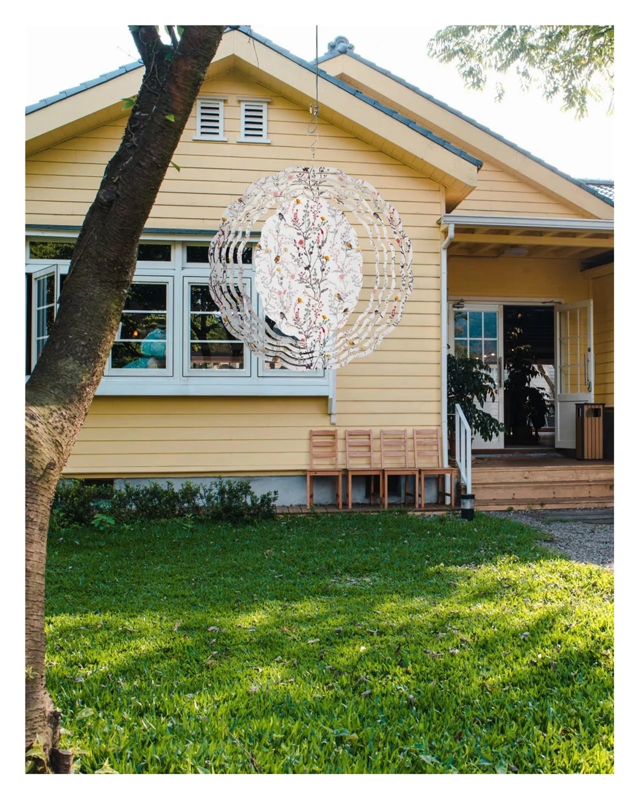 Windspiele Windspiele, Blumen und Vögel im Frühling, 3D-drehendes Windspiel, Edelstahl, Hängedekoration, Outdoor, Garten, Zuhause, Anhänger, Windspiel(CHC02256,25CM)