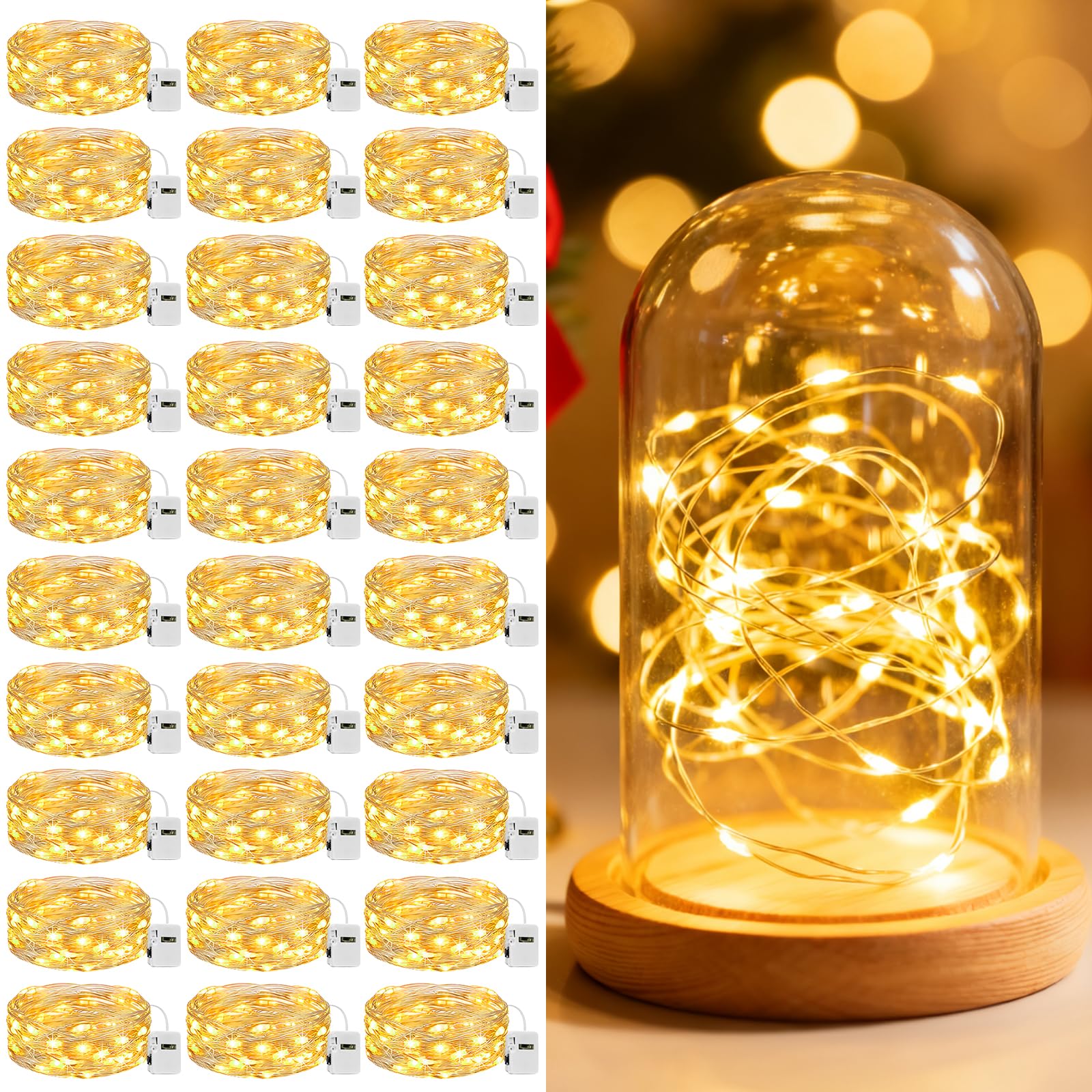 litogo Paquete de 30 luces LED de hadas que funcionan con pilas, 7 pies, 20 LED, 3 modos, mini luces parpadeantes, luz estrellada impermeable para bodas, tarros de masón, fiestas, decoraciones de