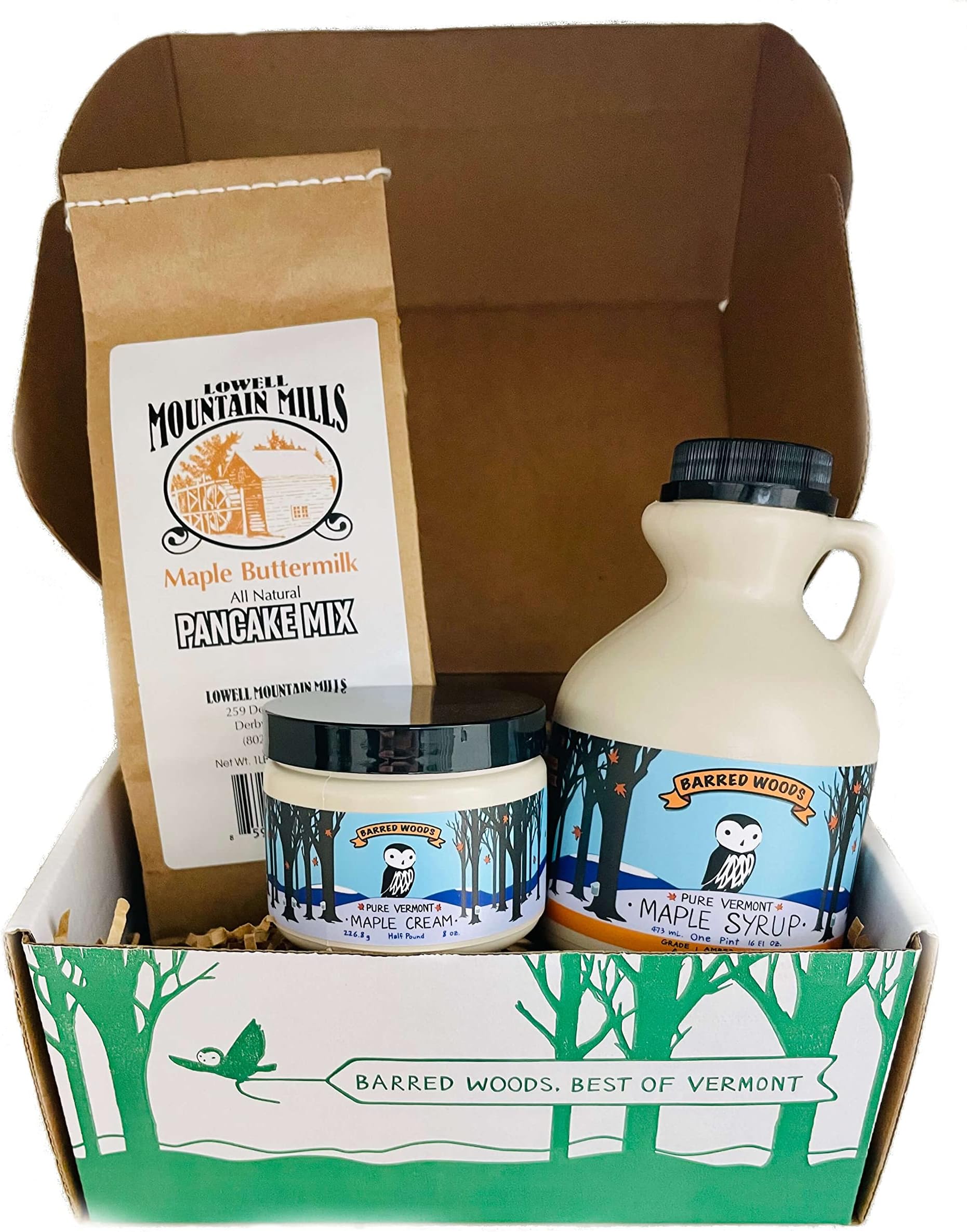 Vermont Gift Box with Maple Syrup, Pancake Mix, and Handcrafted Maple Cream