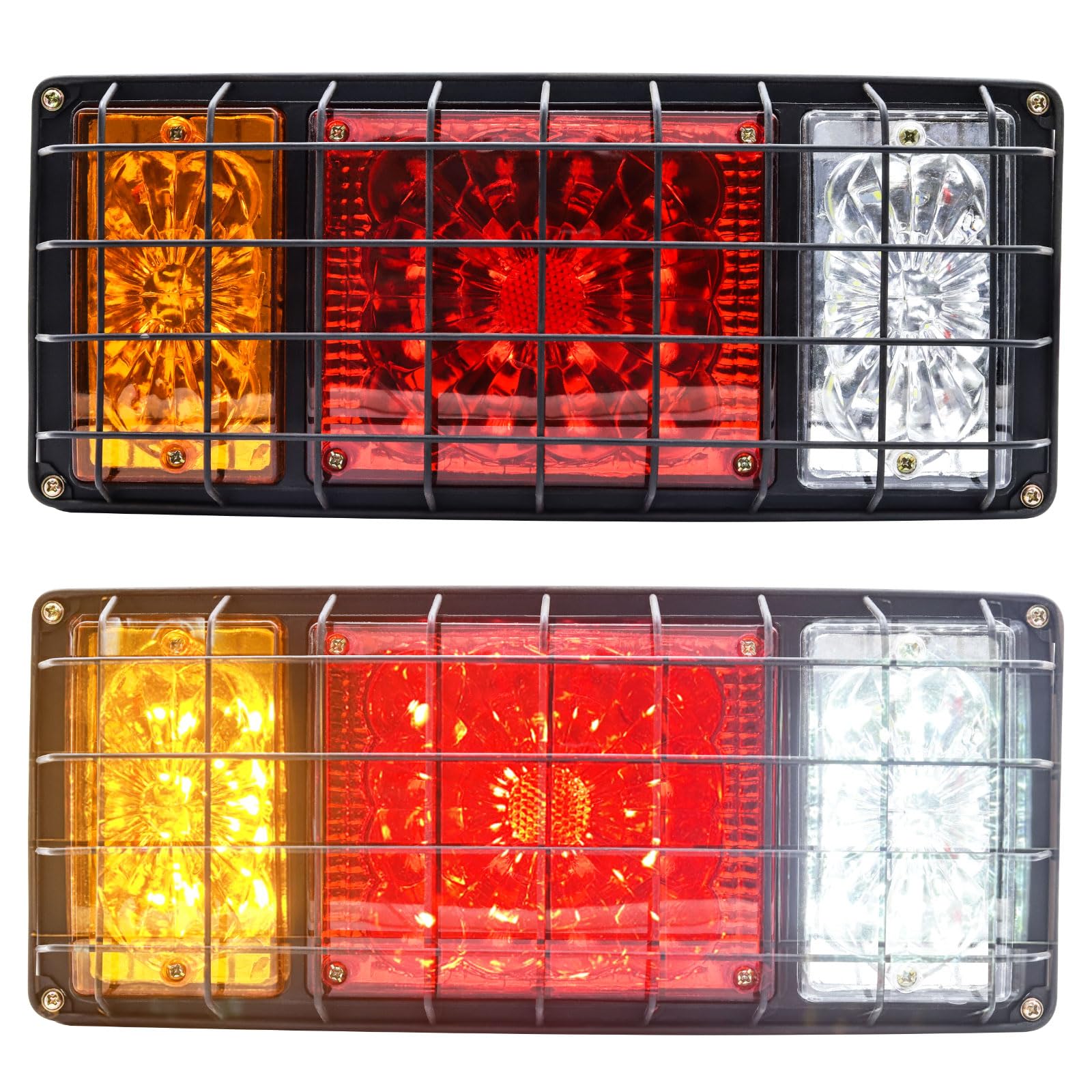 2PCS Fanali Posteriori Rimorchio,24V Luci del Rimorchio 32LED Luci Posteriori Trattore,Luce del Freno/Indicatore di Direzione/Luce di Retromarcia per Camion Caravan(con Rete in Ferro)