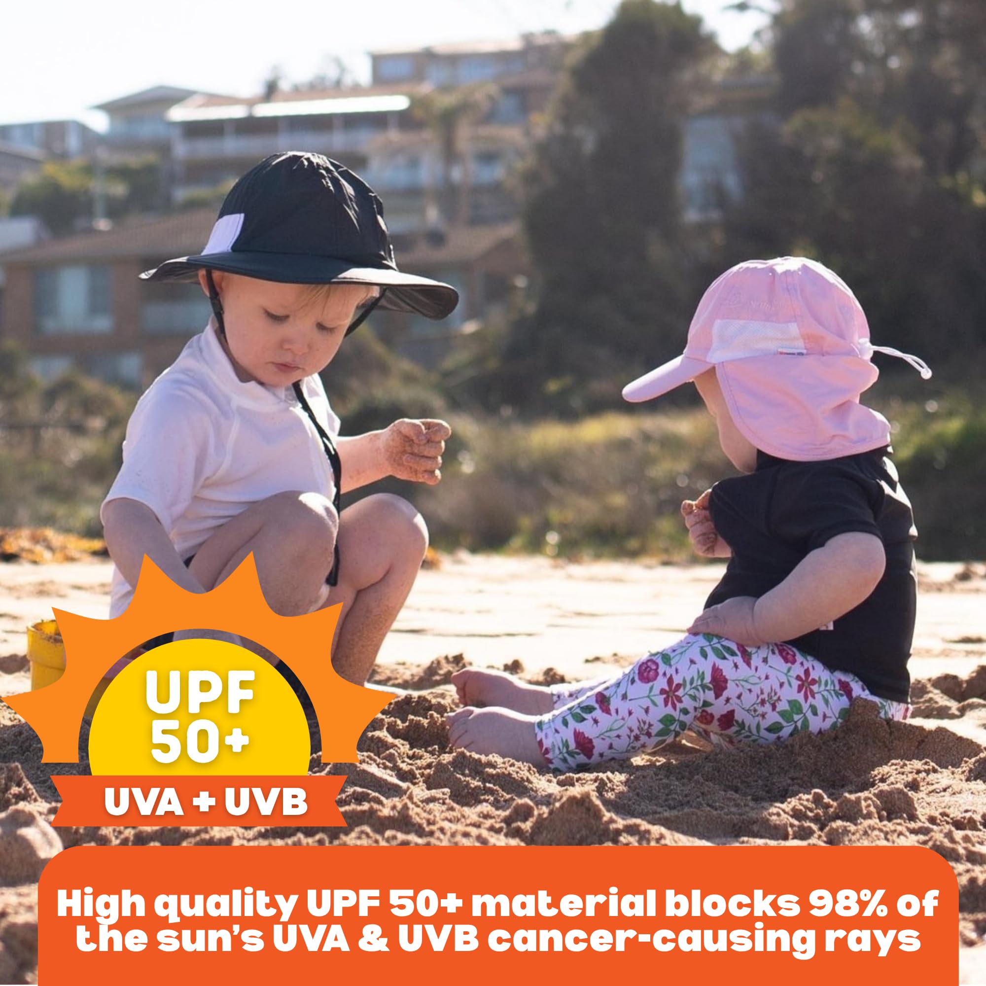 SwimZip Sombrero de sol con solapa para el cuello, protección UPF 50+ para bebés, niños pequeños y niños