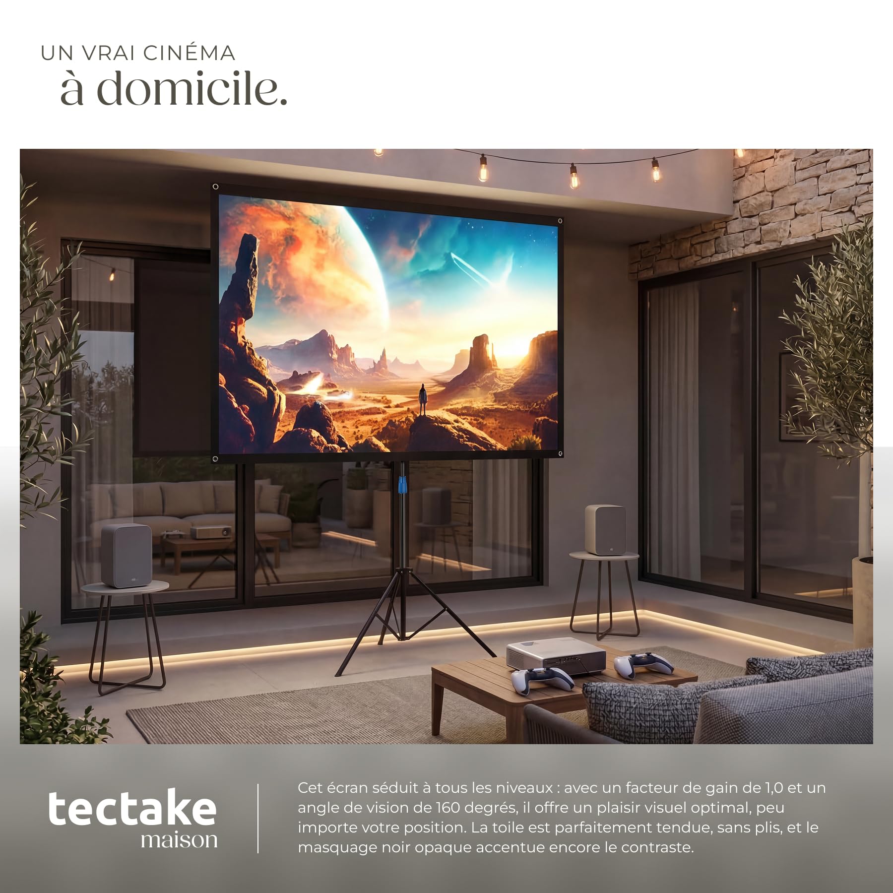 tectake® Écran de Projection portable avec trepied, 177x100 cm, Ecran videoprojecteur format 16:9, Toile videoprojecteur 4K, HD, Full HD, Ultra HD Ecran de Projection Toile projecteur Écran projecteur