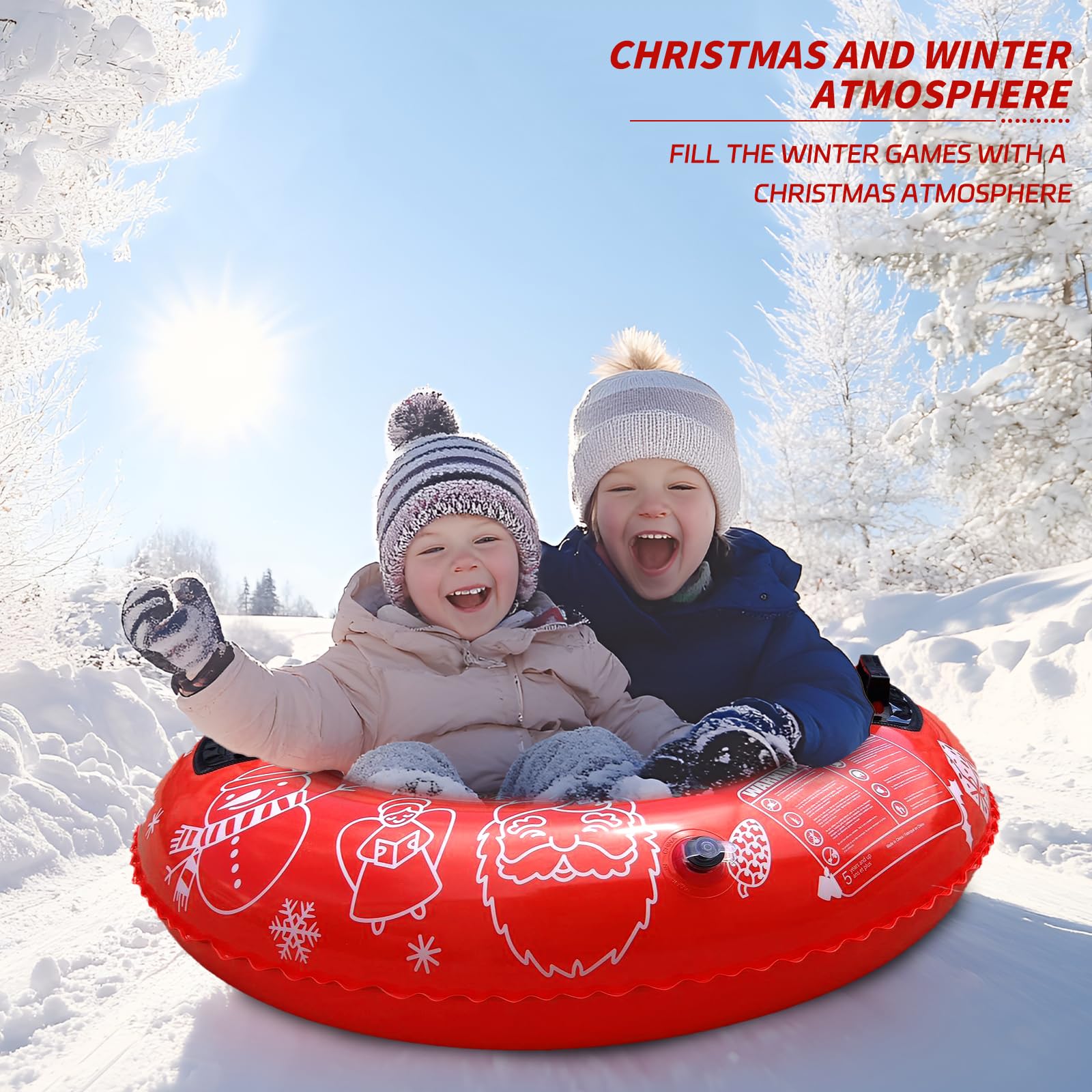 ZoneYan Tubo de Nieve Inflable, 88 cm Trineo Inflable de Nieve con Asas para Niños y Adultos, Trineo Nieve, Juguetes de Nieve para la Deportes de Invierno Al Aire Libre, Esquí, Patinaje