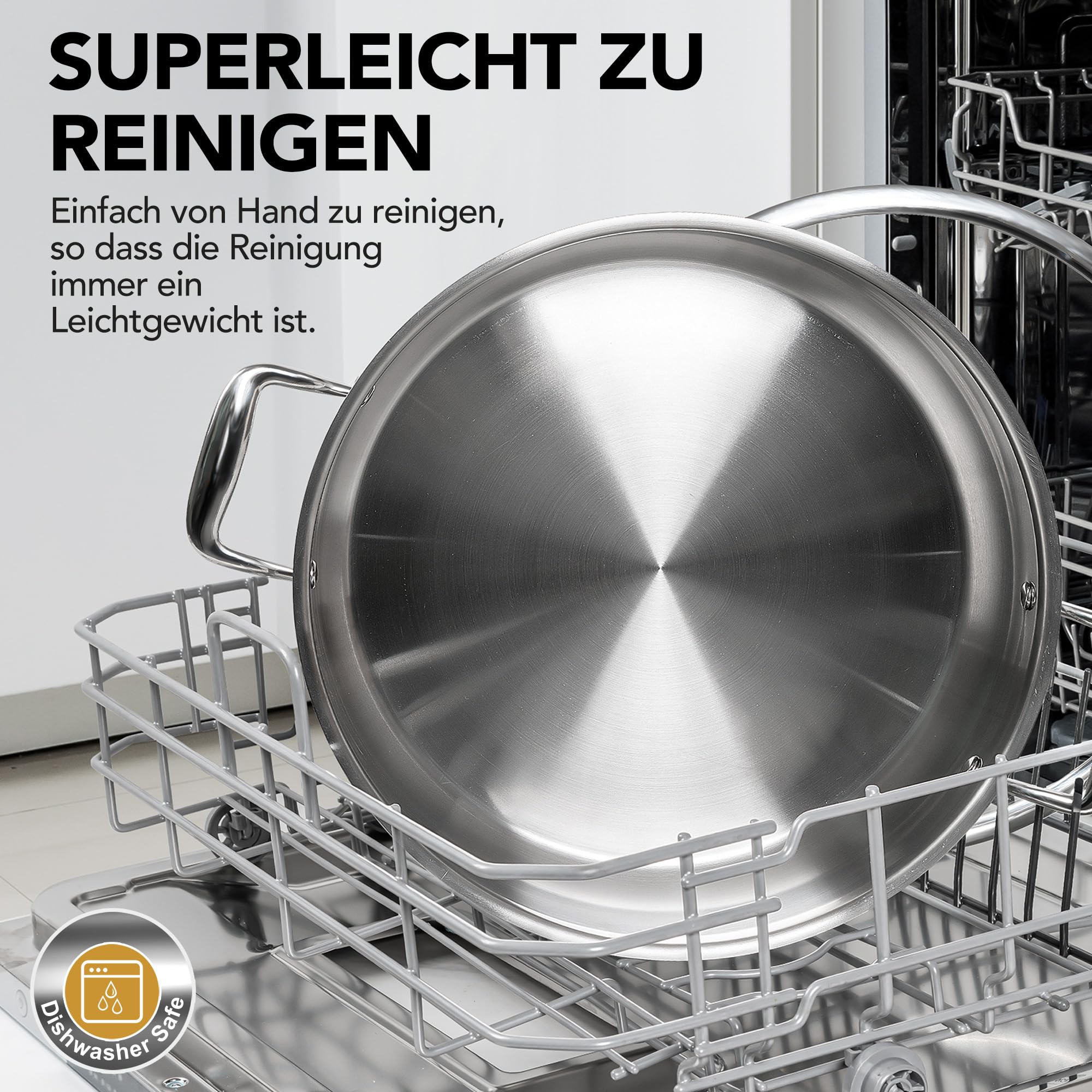 MICHELANGELO XL Schmorpfanne 30 cm mit Glasdeckel (5,7 Liter) - Unbeschichtete Edelstahl Bratpfanne PFAS-frei, Hohe Pfanne für Induktion & Backofen