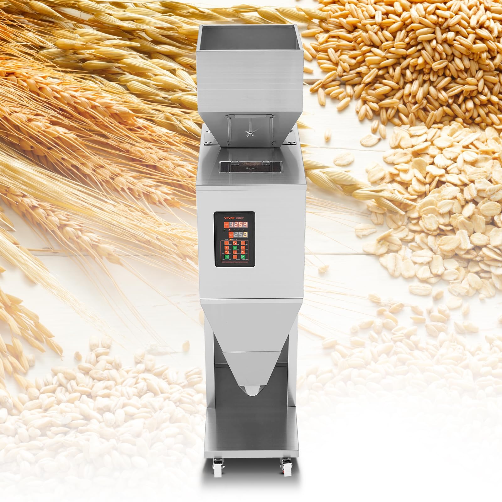 VEVOR Máquina llenadora de partículas, 20-5000 g, Máquina llenadora automática con pedal, Acero inoxidable, Llenadora con pesaje para frijoles, semillas, granos, té, embalaje granular