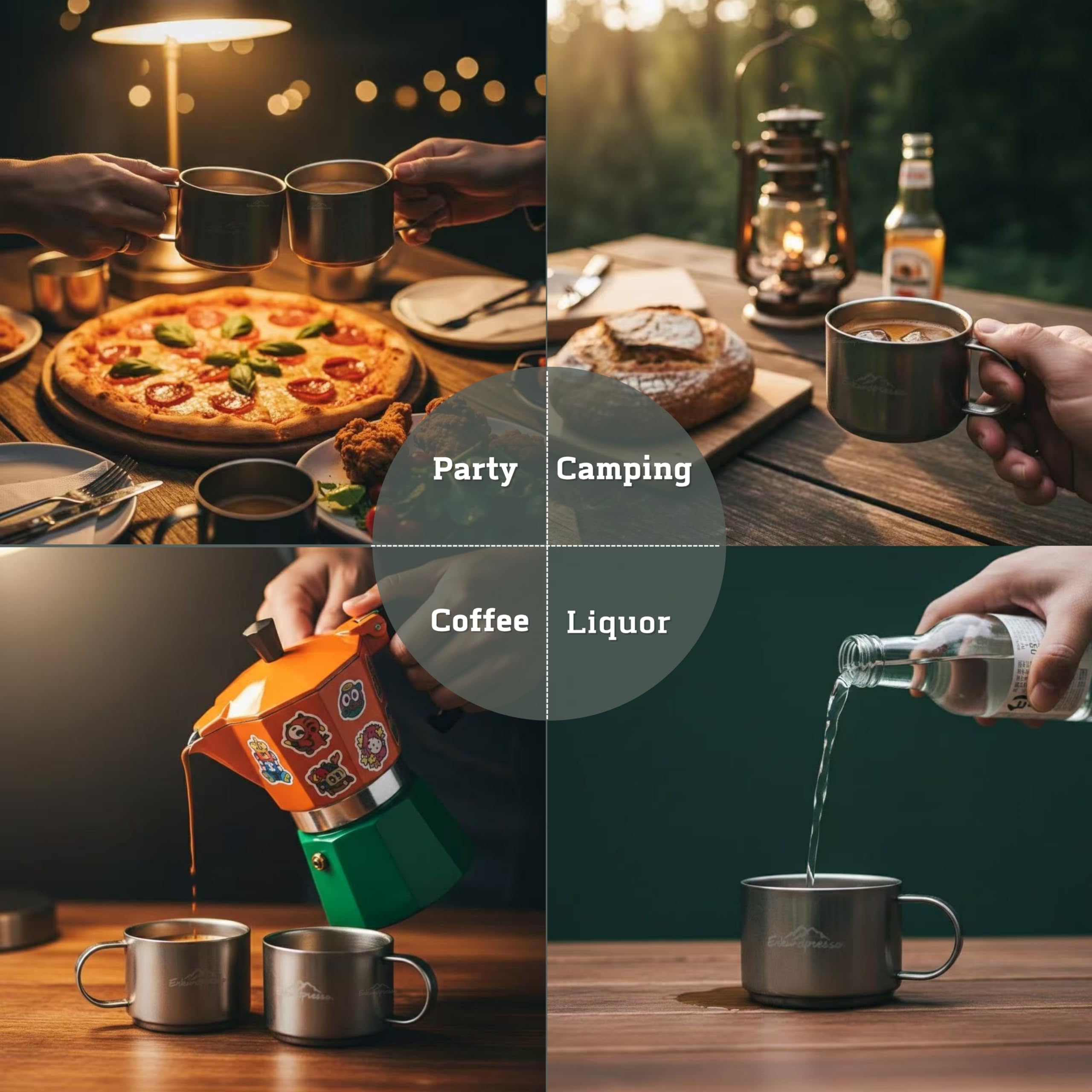 Filiżanki do espresso z podwójnymi ściankami, zestaw 2 sztuk, na kemping, izolacja z wysokiej jakości stali nierdzewnej, styl retro, prezent dla kamperów, kobiet i mężczyzn, najlepsza