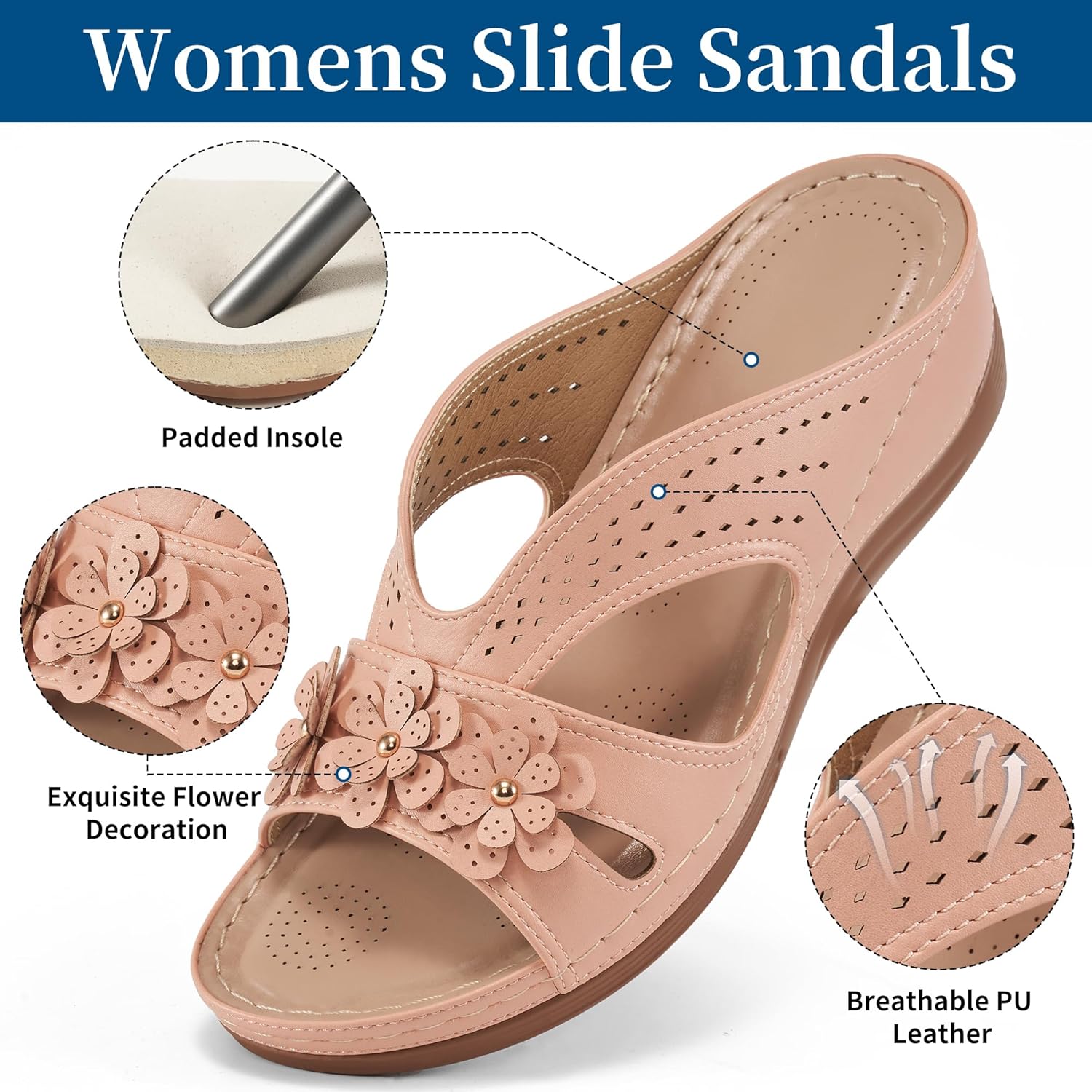 Ecetana Sandals for Women Wedge Shoes: Slip On Dressy Summer Comfortable Slides Sandals 2026 Casual Memory Foam Platform Shoes