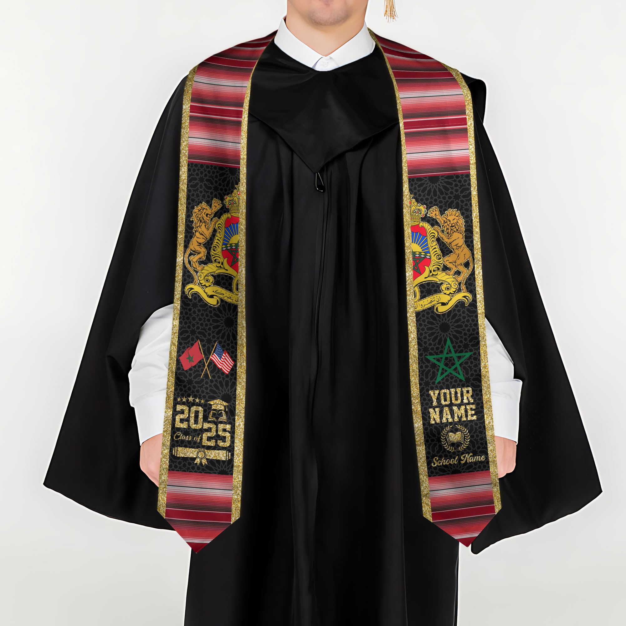 Personalized Morocco Graduation Stole, Moroccan Graduation Sash, Morocco Flag Graduation Stole, Class of 2025 Mrc4