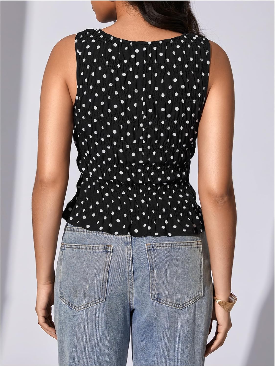 Milumia Women's Sleeveless Crewneck Frill Smocked Ruffle Crop Top Shirred Tank Top Shirt - Image 2