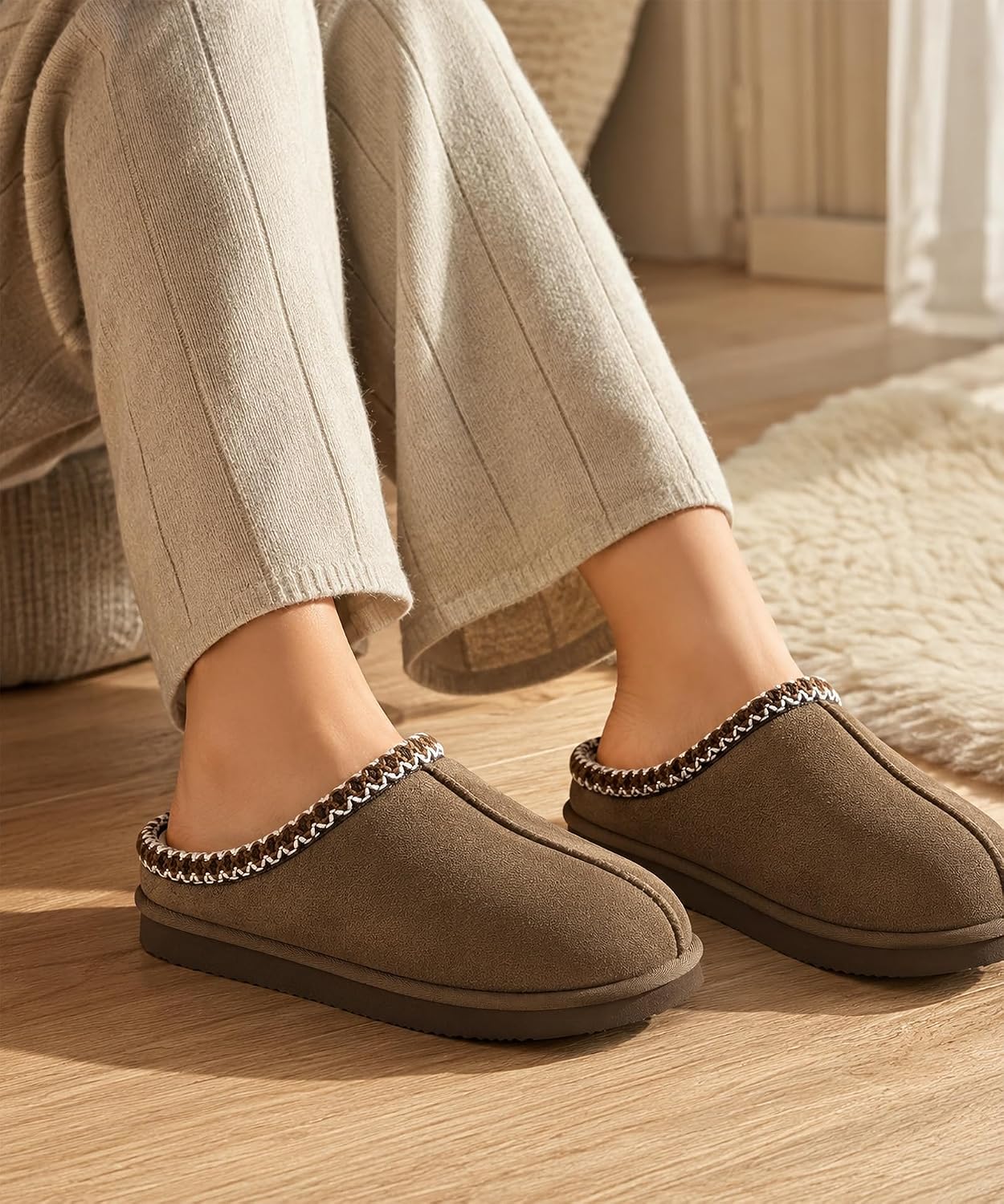  Cozy Memory Foam Slippers for Women, Faux Suede Clog House Shoes thumbnail