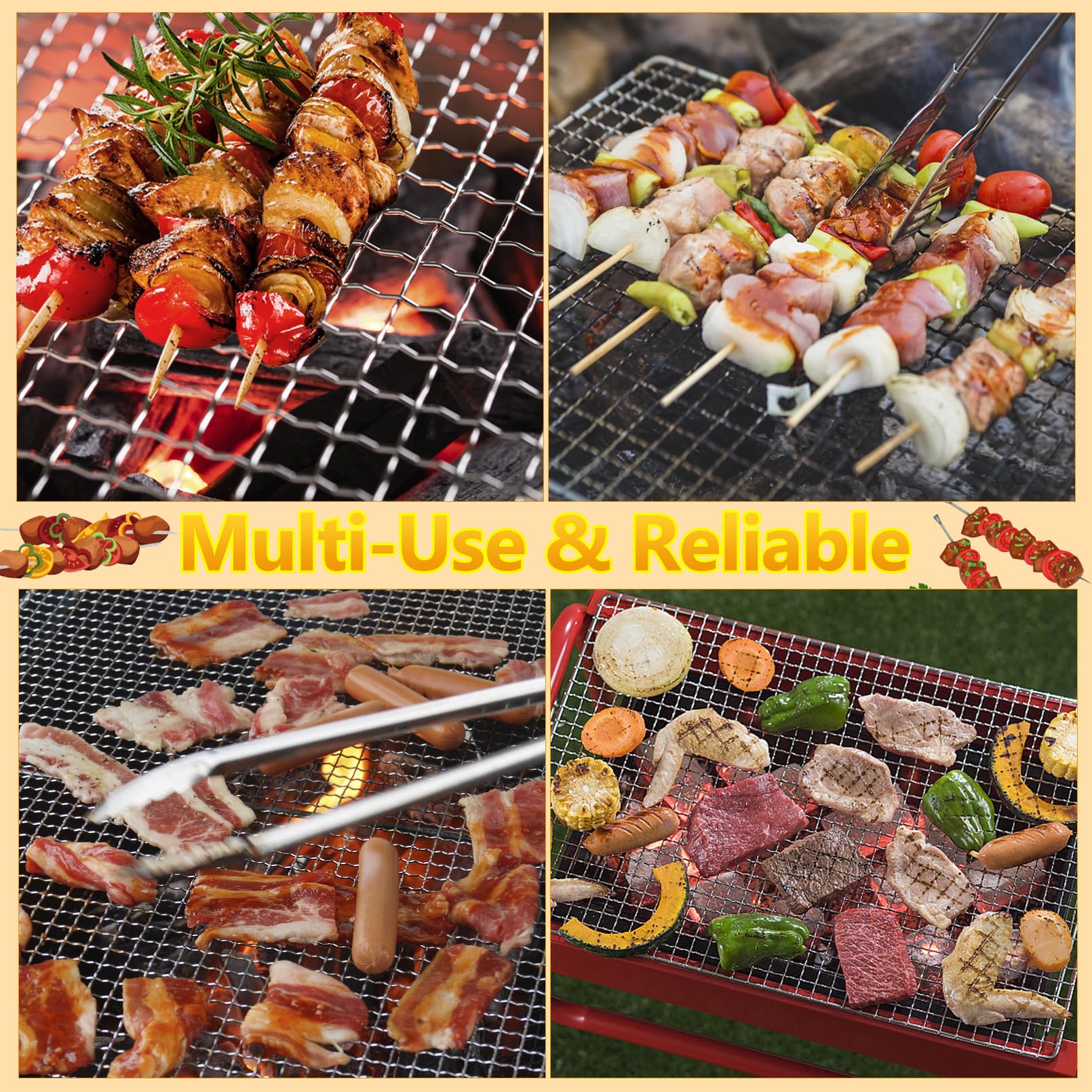 10 Stück Einweg-Grillaufsätze, 30 x 40 cm große Einweg-Grillroste, Grillroste aus Edelstahl, robustes Backgestell für Outdoor, Picknick und Camping