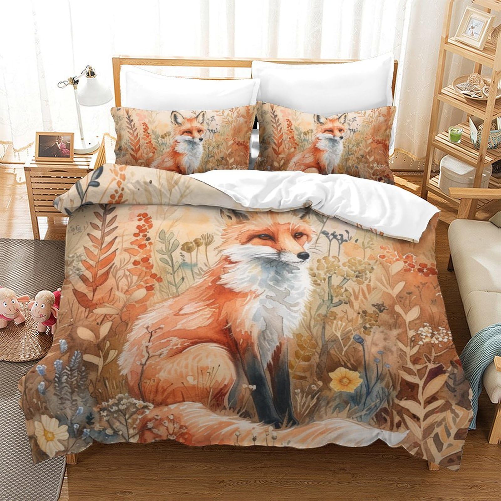 Housses de couettes 3 pièces renard de la jungle 200x200 cm en microfibre