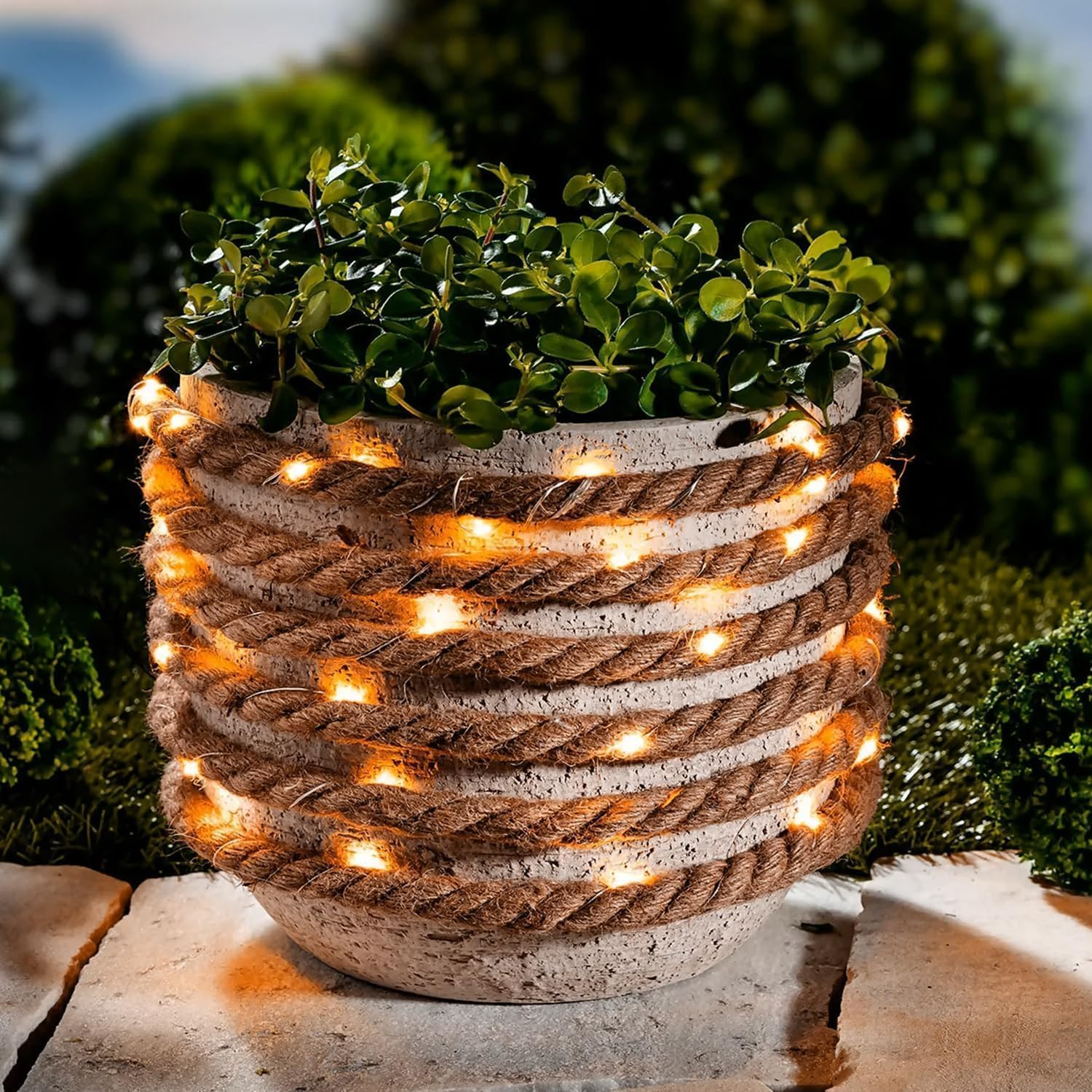 gresonic corde chanvre Guirlande lumineuse LED 80LED 6m de long avec minuterie et prise coton naturel Cordon en jute Couleur blanc chaud Décoration de jardin Éclairage intérieur Décoration de Noël