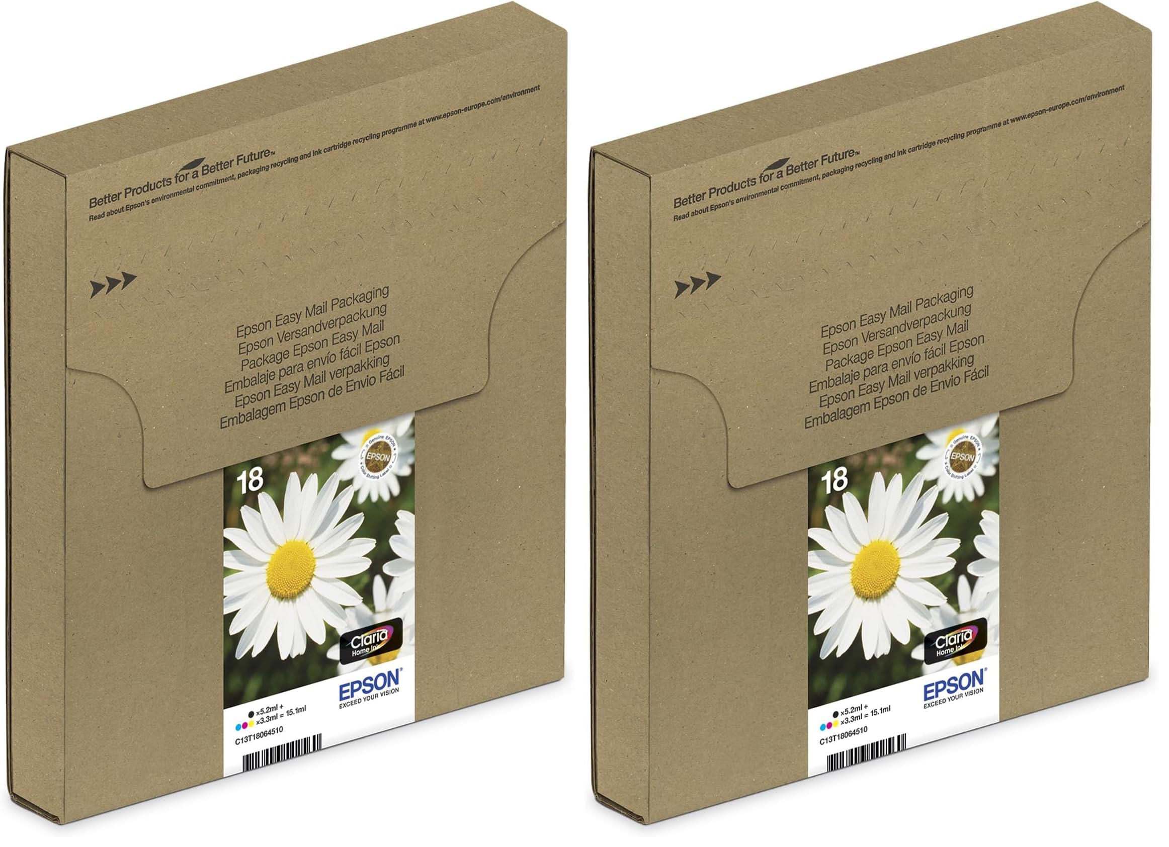 Epson Original Tintenpatrone Gänseblümchen, Claria Home Tinte, Text- und Fotodruck (Singlepack) schwarz T180140 Standard (Packung mit 2)