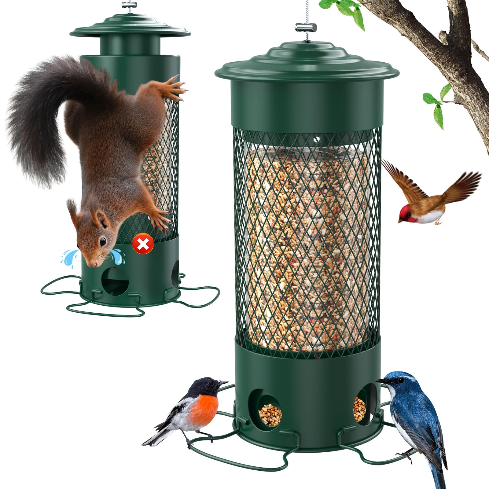 Metal Squirrel Proof Bird Feeders for Outdoors Hanging,Weight-Activated Large Capacity Feeder