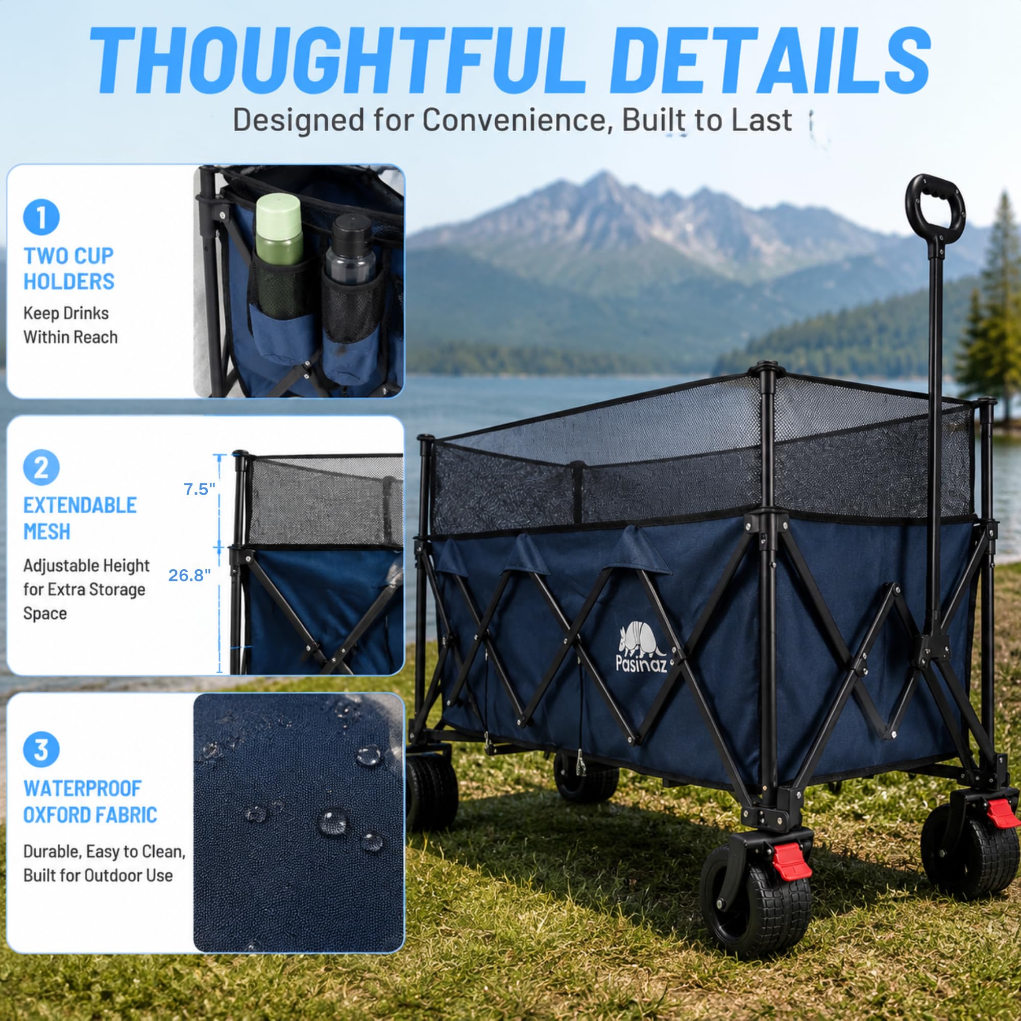 Chariot pliable robuste avec roues tout-terrain
