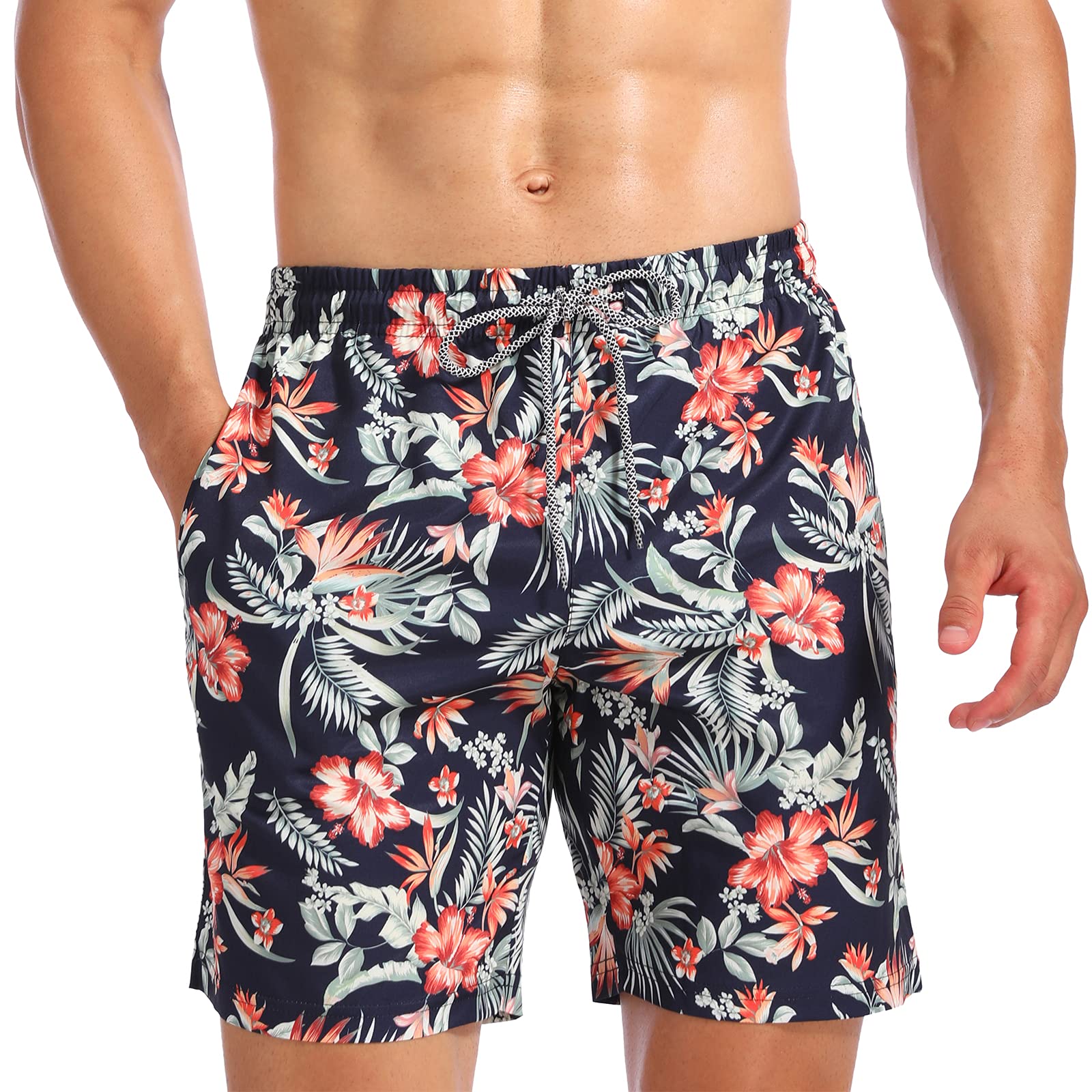 Photo 1 of Biwisy Mens Swim Trunks Quick Dry Beach Shorts Mesh Lining Swimwear Bathing Suits with Pockets X-Large A Black Flowers