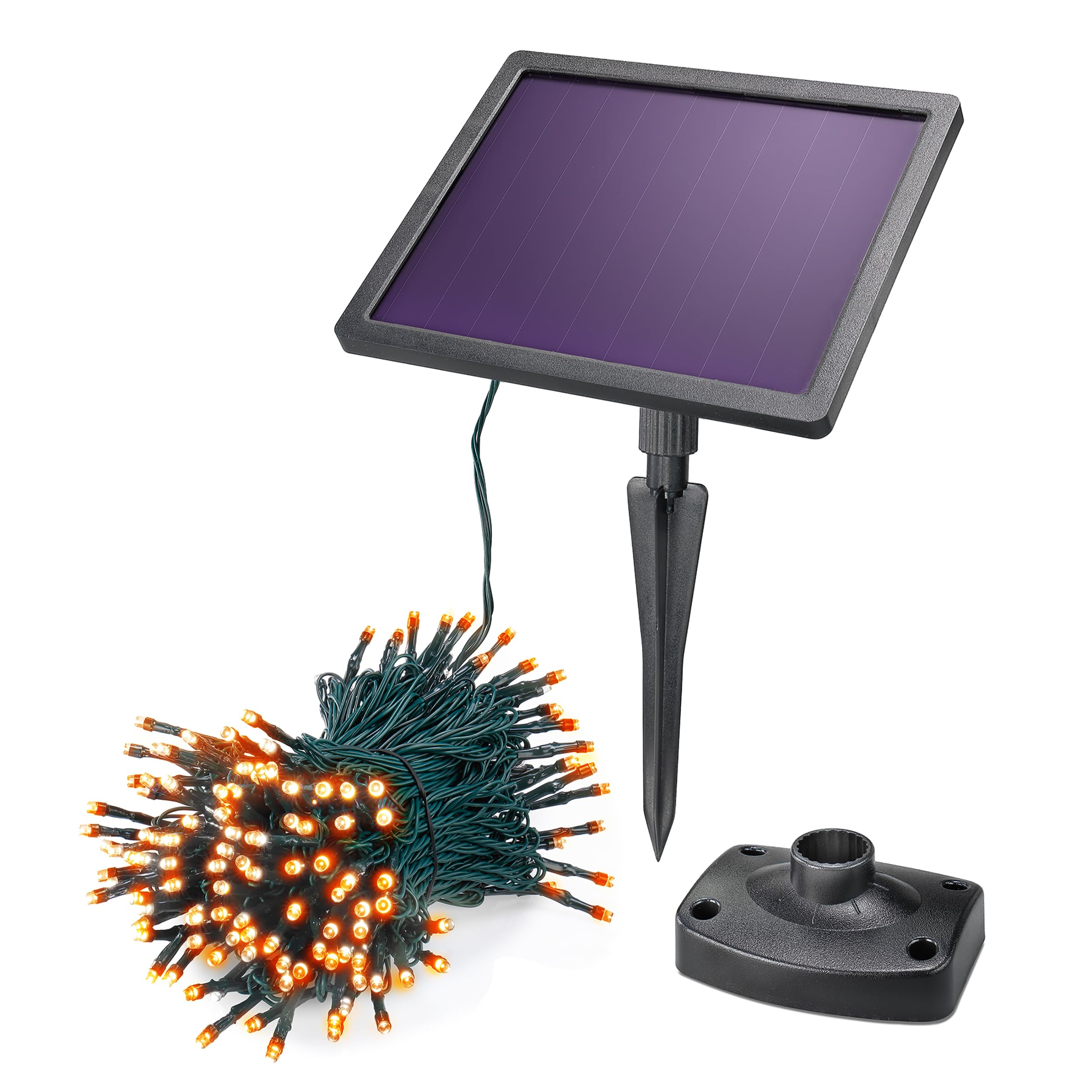 Esotec Solar LED-Lichterkette, 200 LEDs bernsteinfarben, 20m LED-Kette, LiFePO4 Akku, Solarmodul, Weihnachtsbeleuchtung outdoor, Gartendeko, winterfest, wetterfest 102569