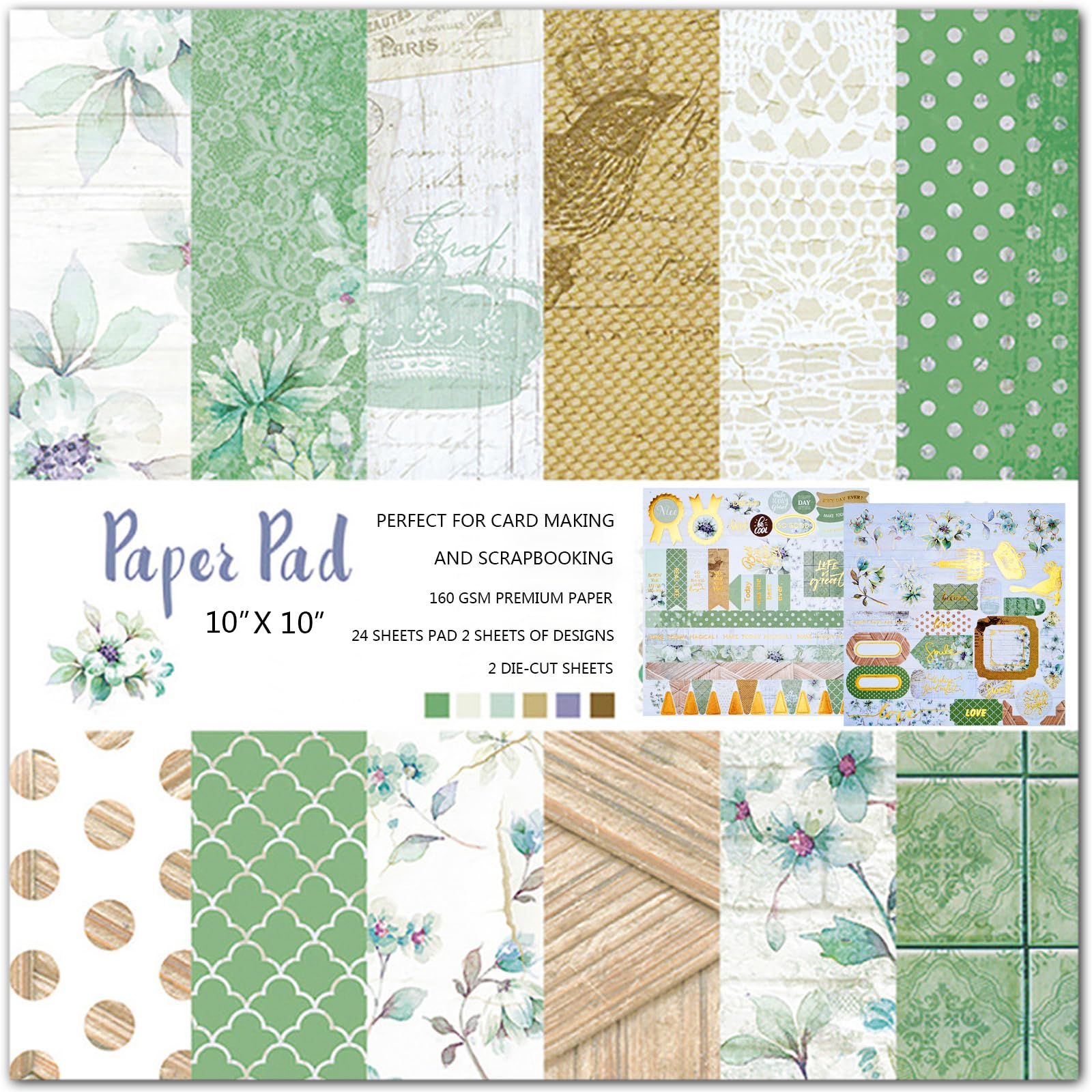 Scrapbook Paper Pad - 26 Sheets 10x10 Inch Blue Floral Pattern Decorative Background Printed Designer Craft Origami Paper for DIY Card Making Photo Album Junk Journal Wedding Decor