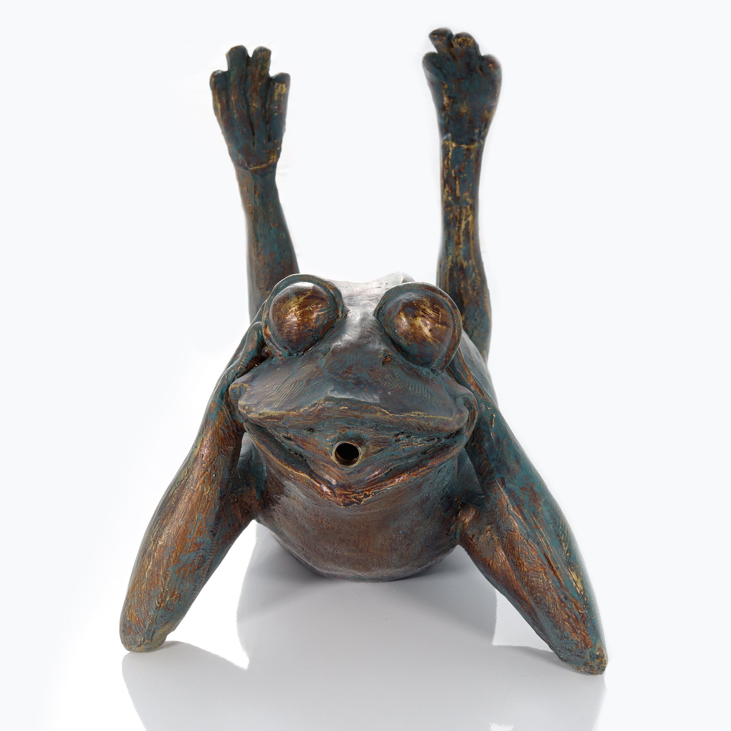 Esotec Solar Wasserspeier Frosch Komplettset, Solar Springbrunnen für Außen, Solarbrunnen mit Solarpumpe 380l/h, Solarmodul 8Wp, Teichfigur Polyresin 34x21x23,5cm 101650