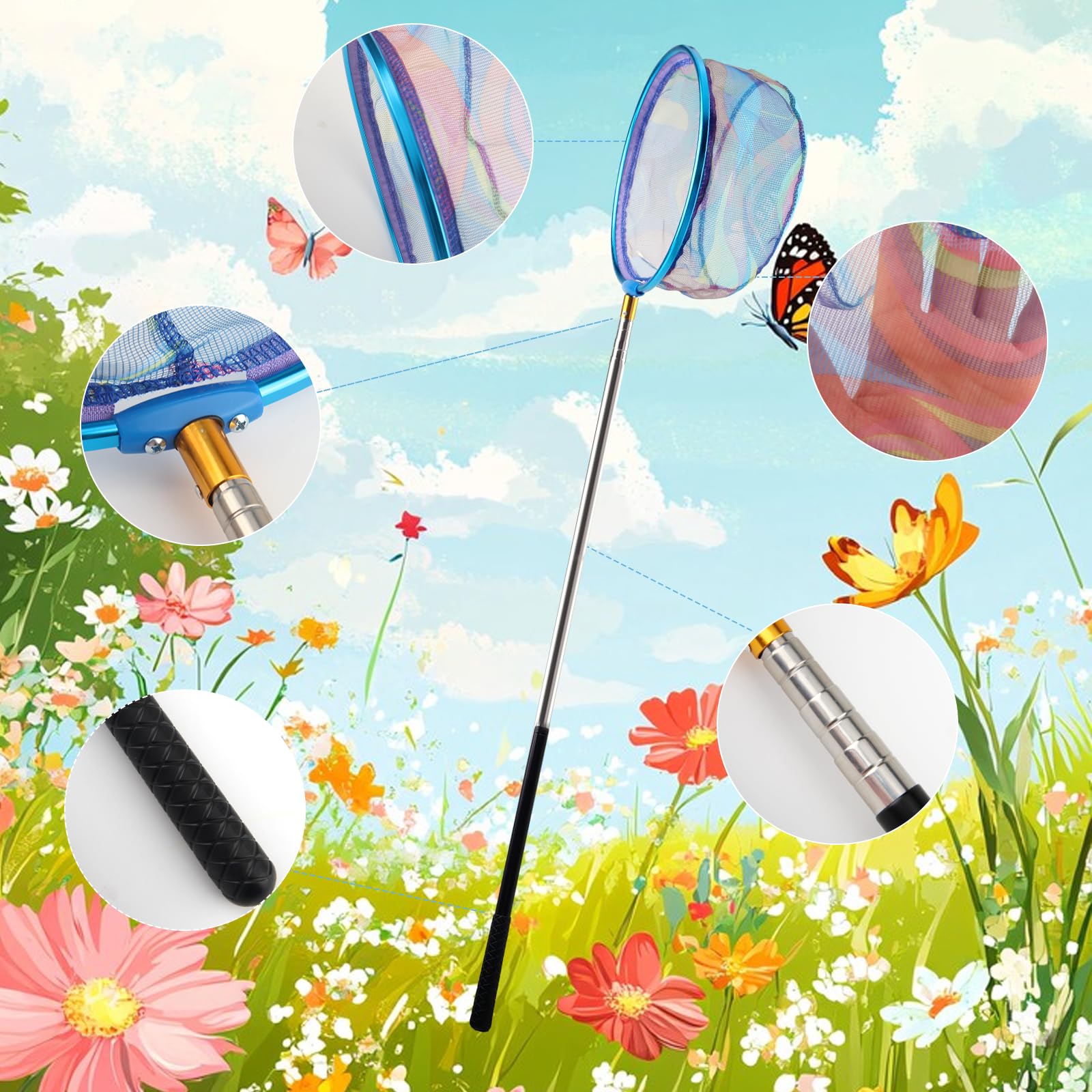 Cazamariposas Red Pesca Niños Retráctil Acero Inoxidable Telescópica 66-173cm