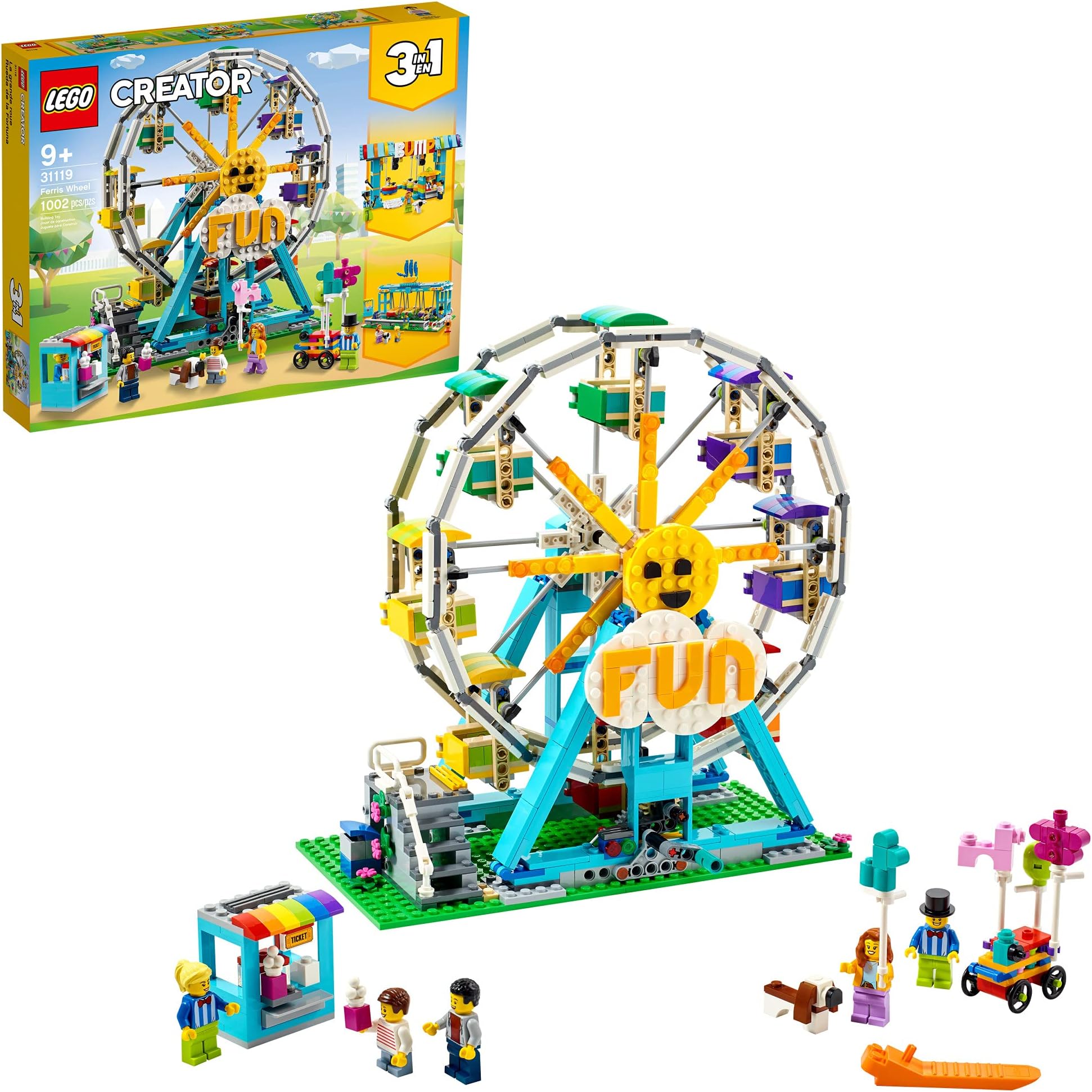 Creator 3in1 Ferris Wheel 31119 Building Kit with Rebuildable Toy Bumper Cars, Boat Swing and 5 Minifigures; New 2021 (1,002 Pieces)