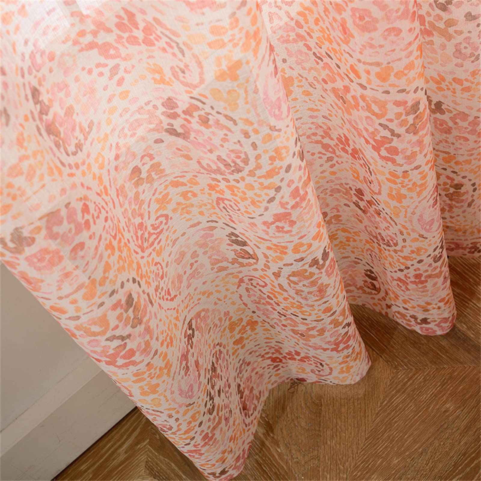 Translúcida Cortinas Visillo con Ollaos, Paisley Pink Cortina de Voile con Bordadas,Juego de 1 Cortinas, de la luz Solar Mientras Protege Algo de privacidad para salón Habitacion 1x220x270CM