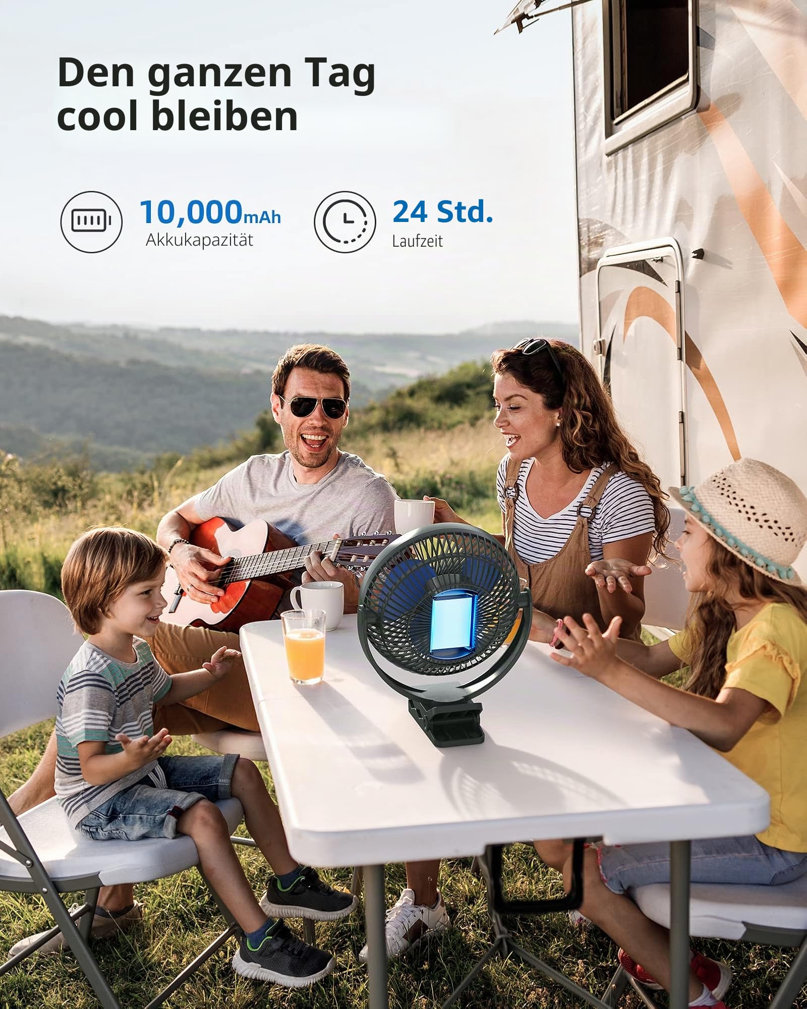 Koonie USB Clip Ventilator 10000mAh 20cm Tischventilator 4 Geschwindigkeiten 360° Drehung Leise Wandventilator