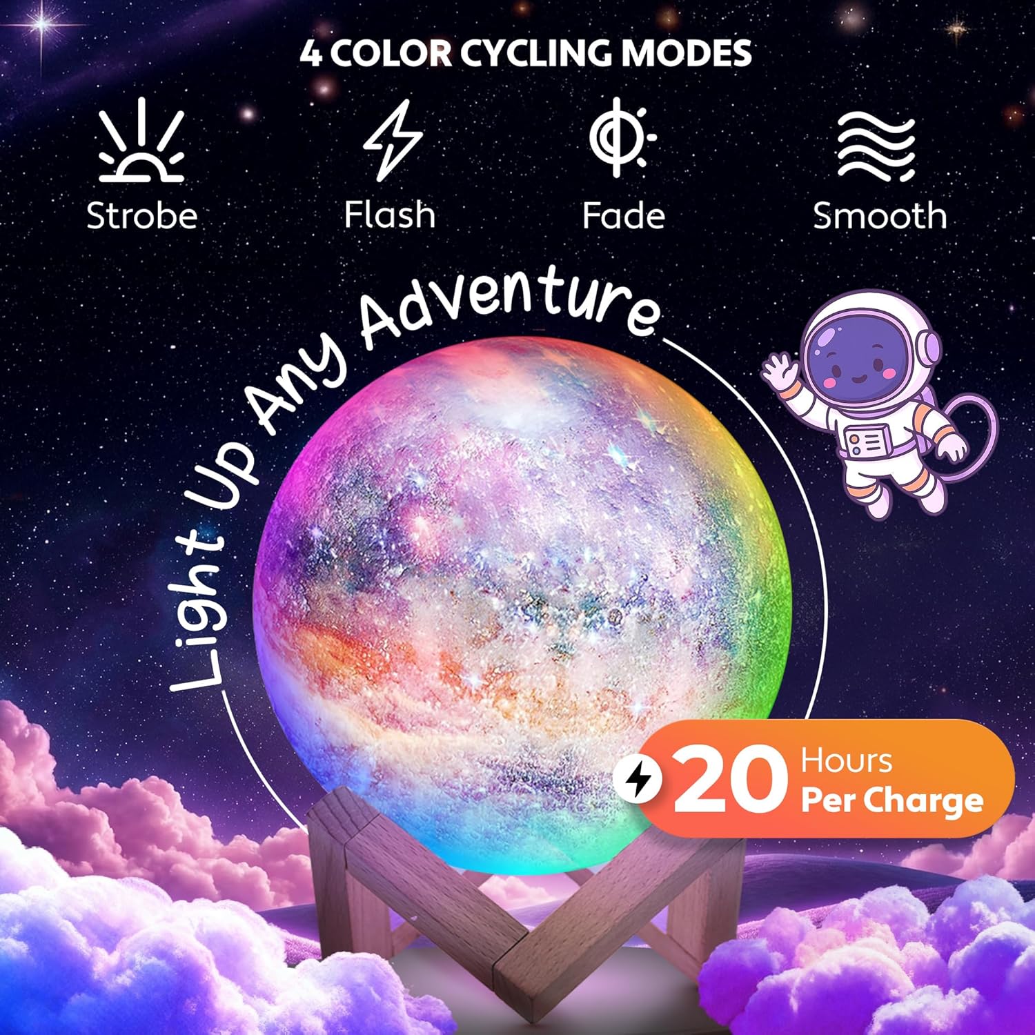Mind-Glowing Galaxy Moon Lamp with Multi Colors, Touch/Remote, Wood Stand - Birthday Gift for Any Year Old Girls & Boys - Teen Girl Room Decor, Trendy Stuff - Cool Night Light for Kids (5.9 inch)