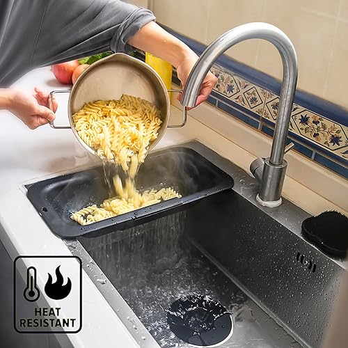 Miniatura 4 de KV Kitchen Tools - Juego de coladores sin BPA, cesta coladora de fregadero expandible, colador sobre el fregadero, esponja de silicona, colador