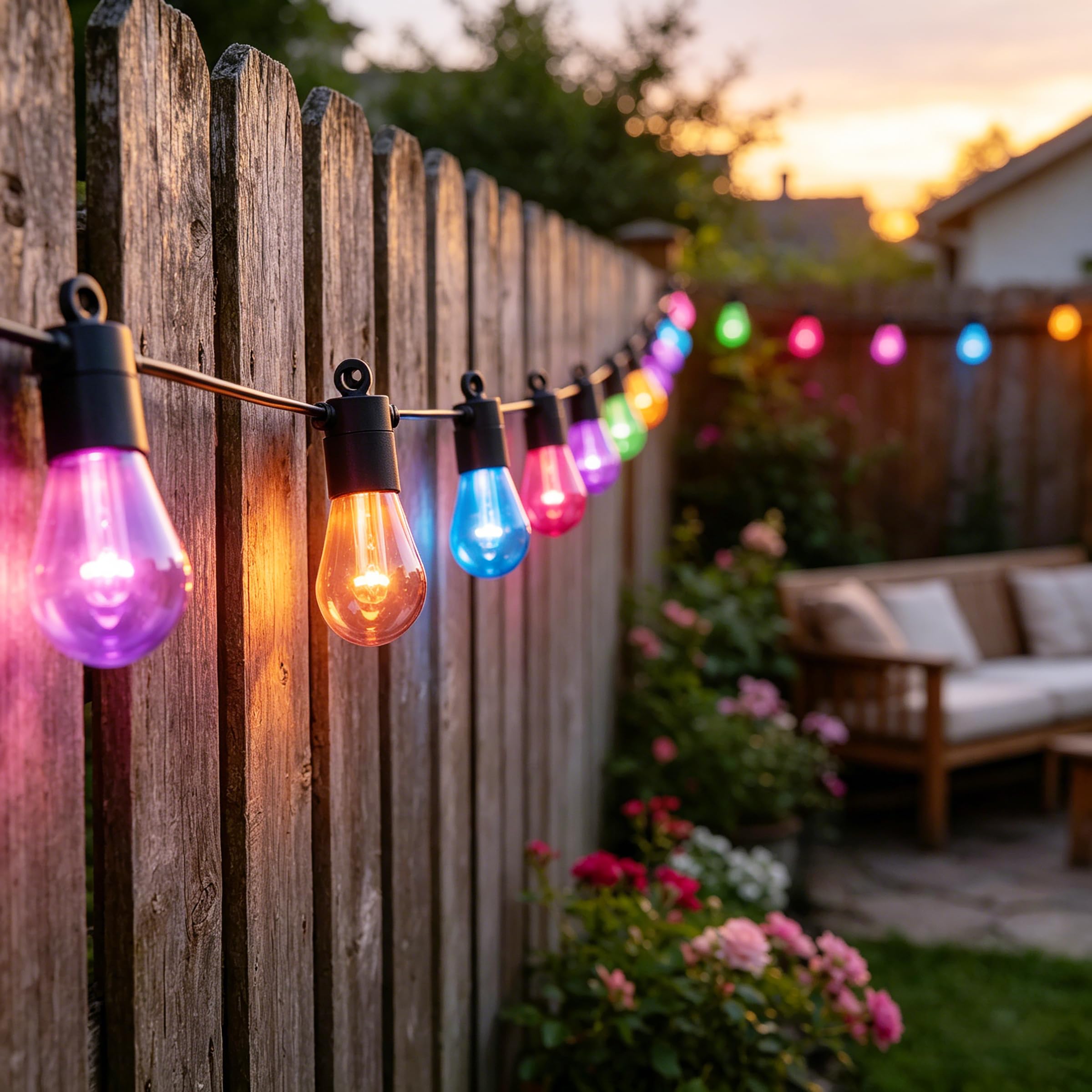 CALEX Guirlande Guinguette, Extensible, 10 Lampes, RGBIC+CCT, Intérieur/Extérieur, IP44, 5M de Câble, Jusqu’à 4 Sets Connectables